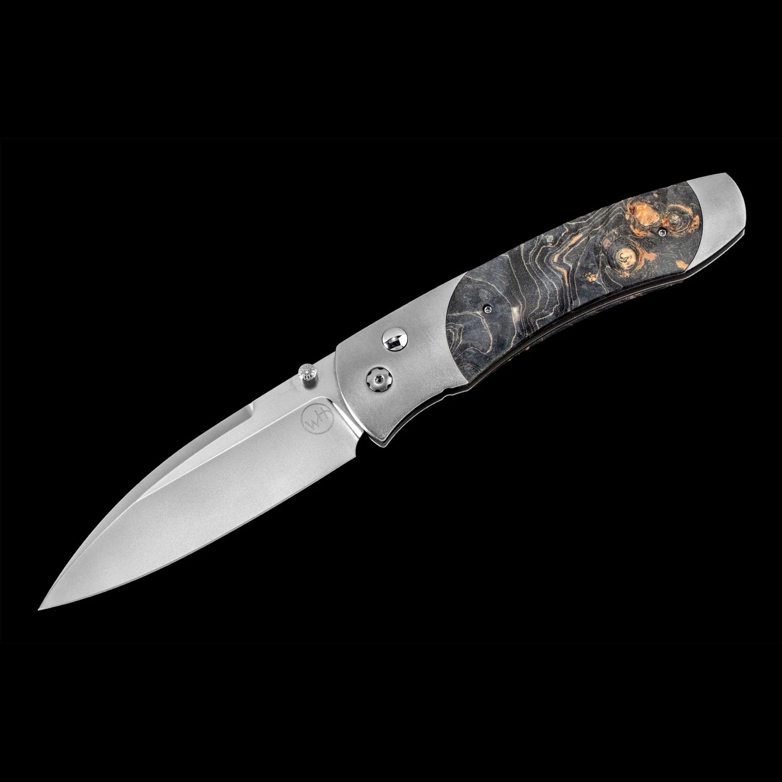 William Henry A300-9 - Gray Maple Burl Inlaid Titanium Frame w/ Stainless Steel Blade Folding Knife