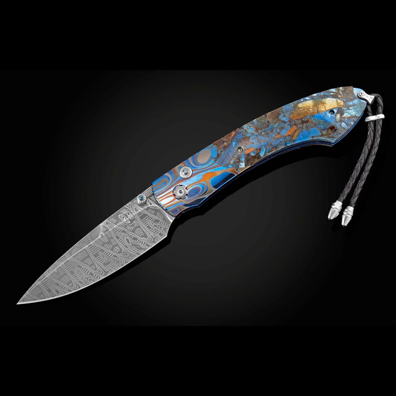 William Henry B12 Blue Mosaic - Woolly Mammoth Tusk Inlaid Titanium Frame w/ Hornets Nest Damascus Blade Folding Knife