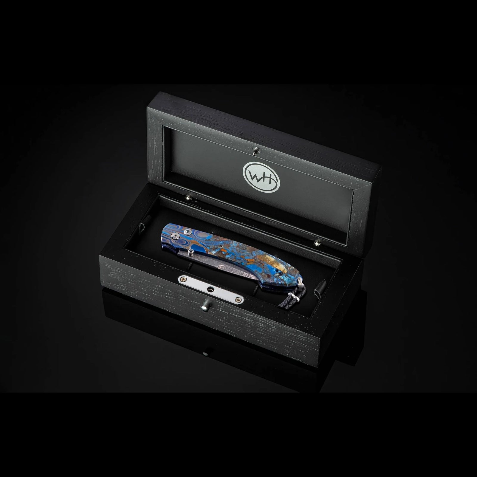 William Henry B12 Blue Mosaic - Woolly Mammoth Tusk Inlaid Titanium Frame w/ Hornets Nest Damascus Blade Folding Knife
