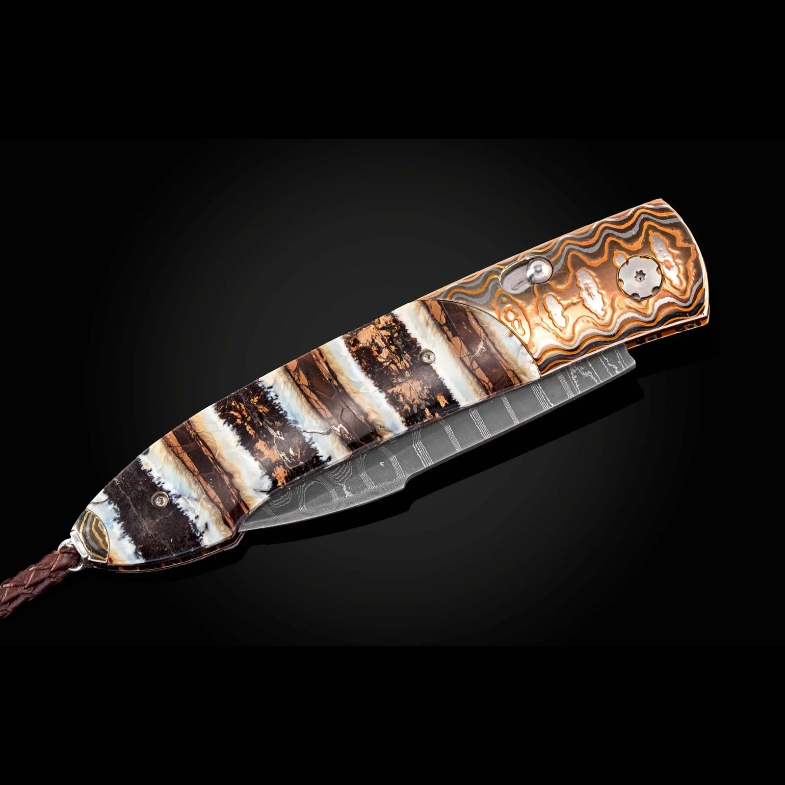 William Henry B22 Mammut - Woolly Mammoth Tooth Inlaid Wave Mokume Frame w/ Meadows Damascus Blade Automatic Folding Knife