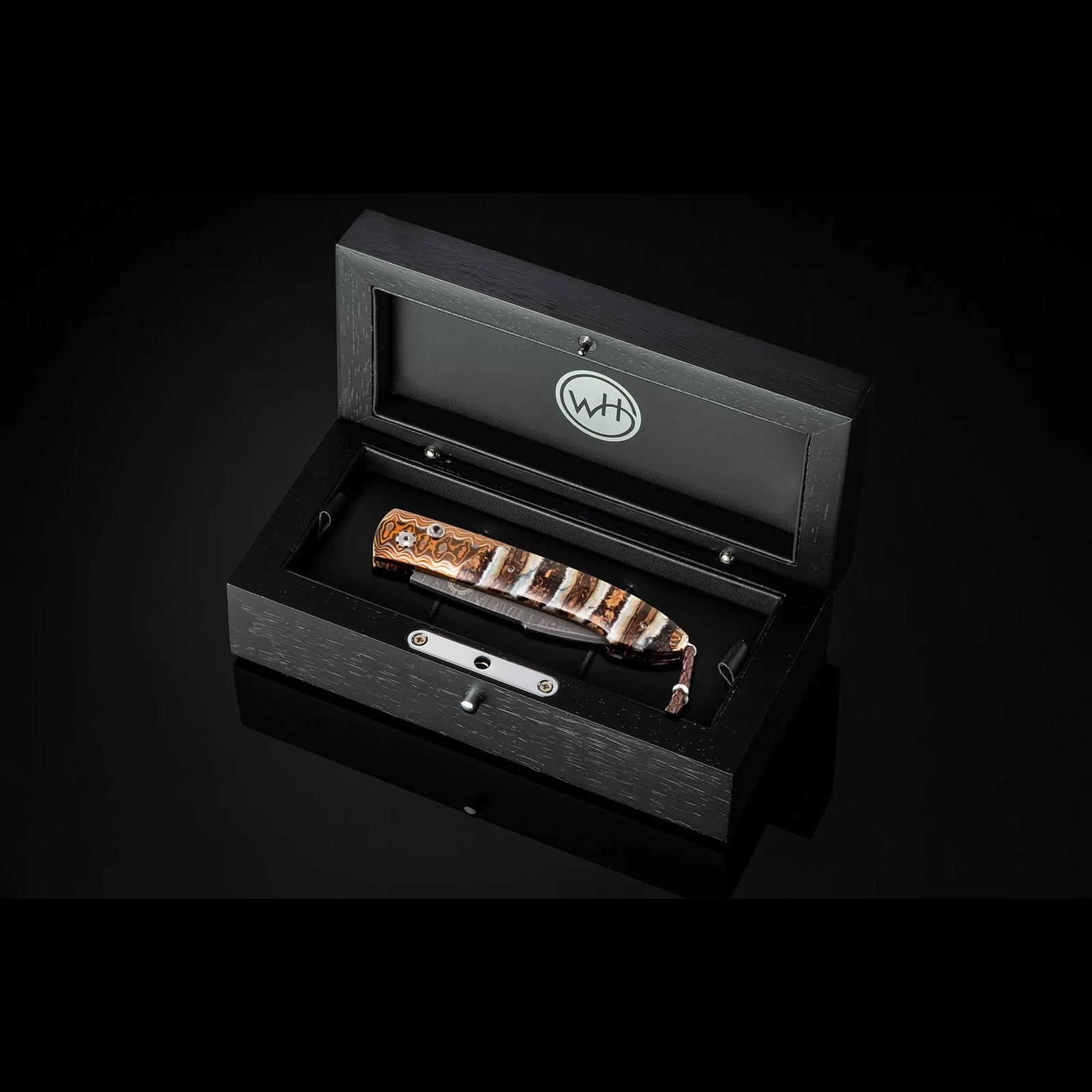 William Henry B22 Mammut - Woolly Mammoth Tooth Inlaid Wave Mokume Frame w/ Meadows Damascus Blade Automatic Folding Knife