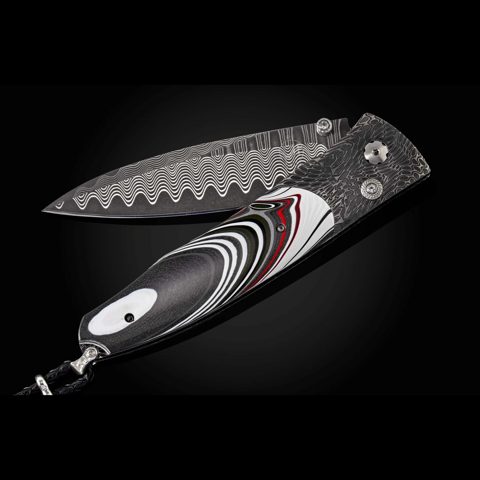 William Henry B30 Flathead - Detroit Agate Inlaid River Rock Damascus Frame w/ Wave Damascus Blade Folding Knife