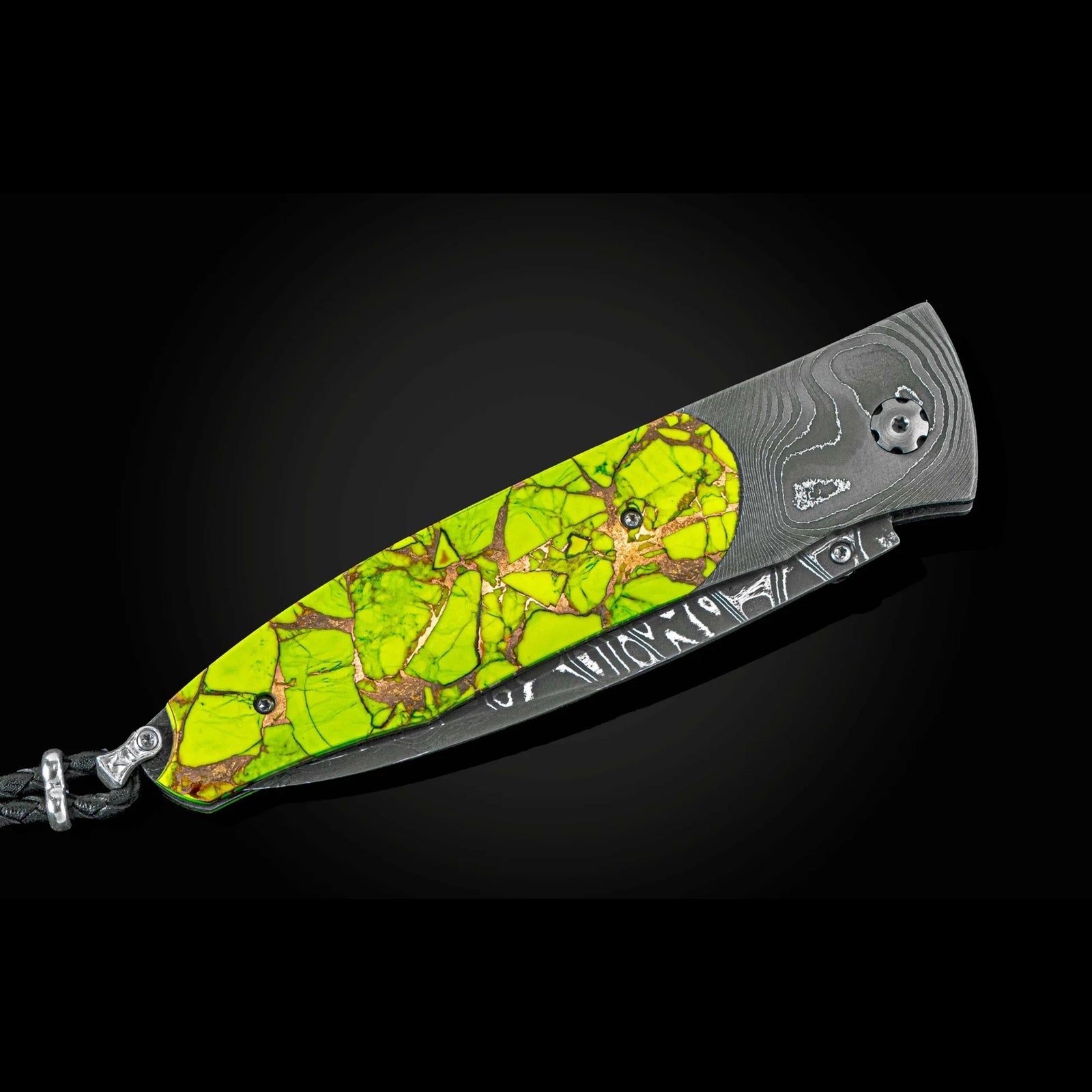William Henry B30 Mojave Green - Mojave Green Turquoise & Copper Inlaid Twist Damascus Frame w/ Intrepid Damascus Blade Folding Knife