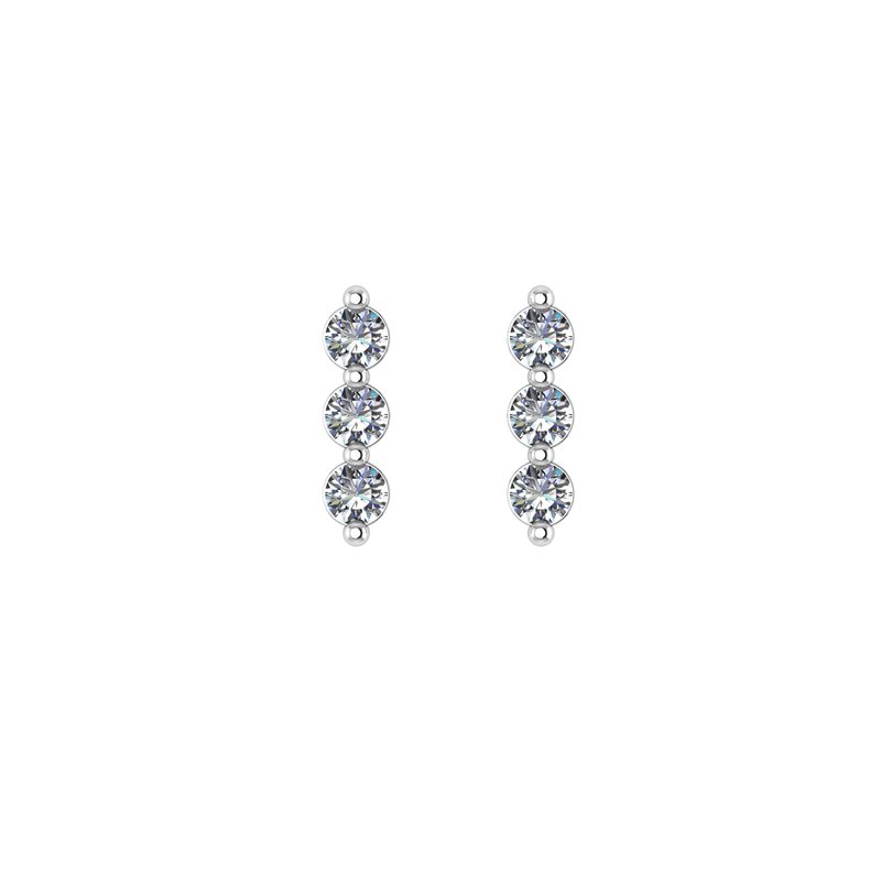 14K White Gold 0.29cttw. Diamond 3 Stone Stud Earrings