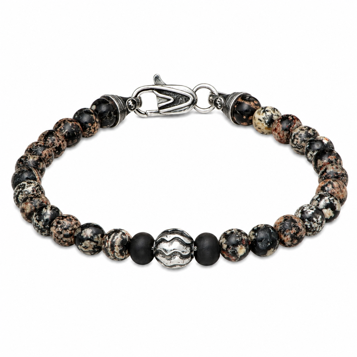 William Henry Brookings Red Snowflake Obsidian Beaded Bracelet