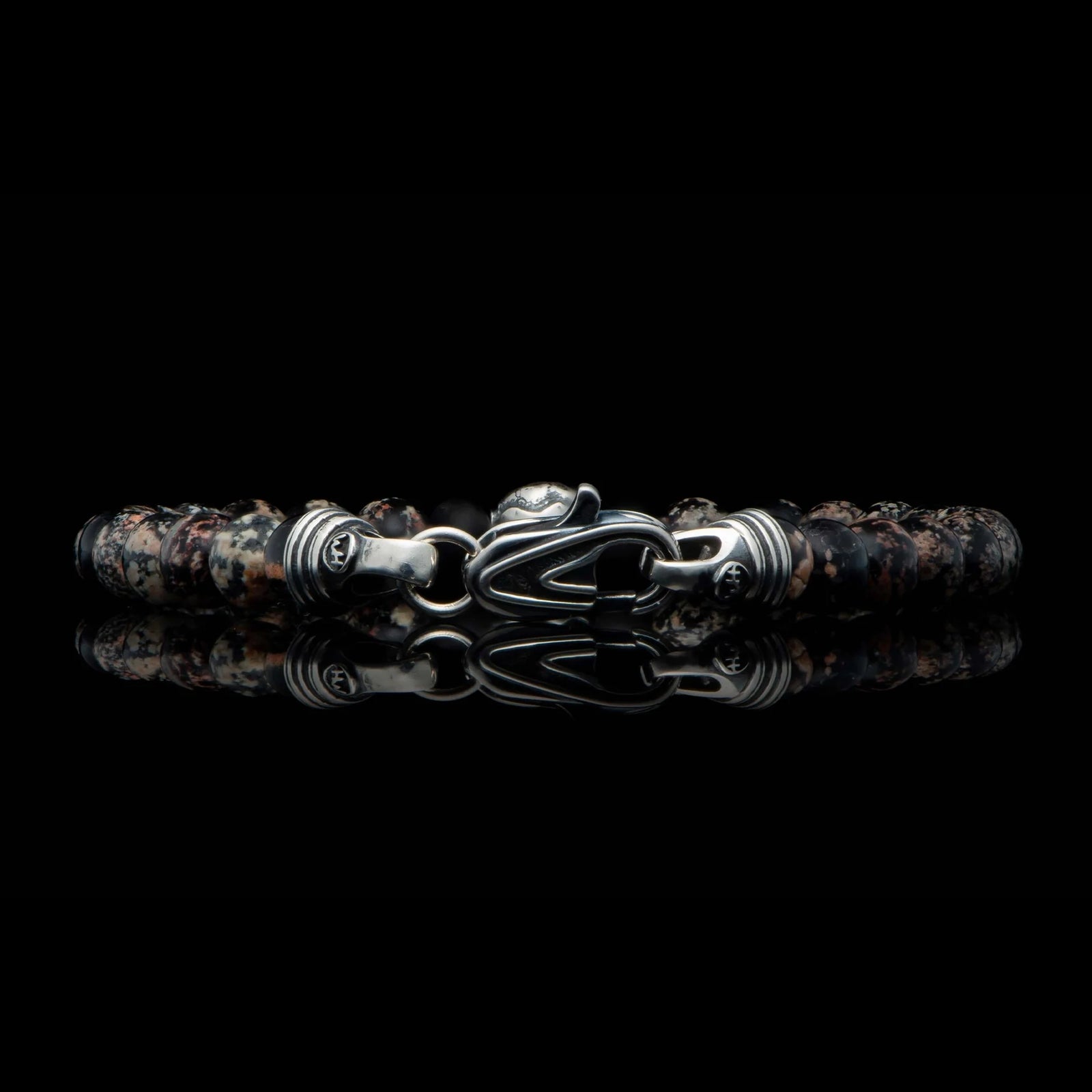 William Henry Brookings Red Snowflake Obsidian Beaded Bracelet
