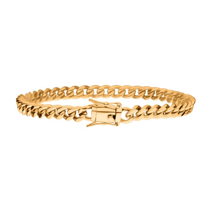 6mm 18K Gold Plated Stainless Steel Miami Cuban Chain 8" Bracelet BR15011GP-0680