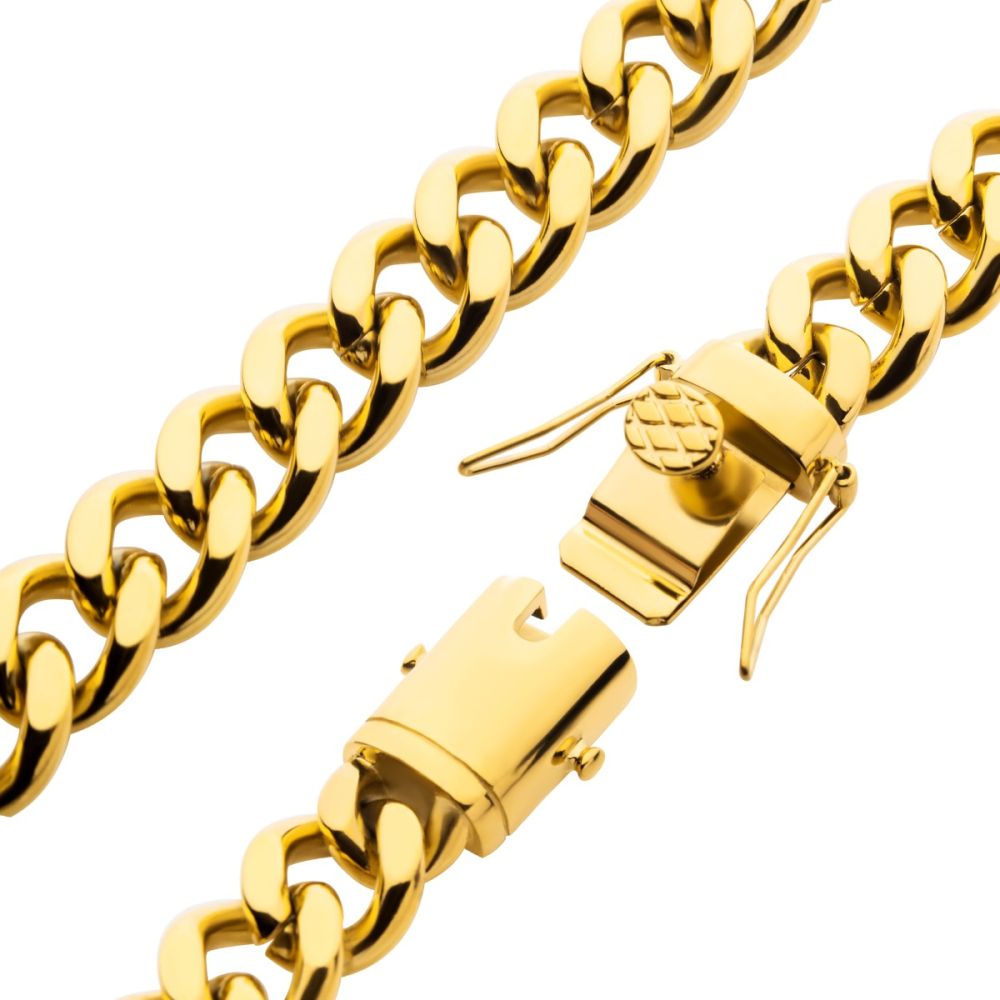 12mm 18K Gold Plated Stainless Steel Miami Cuban Chain 8.0" Bracelet BR15011GP-1280