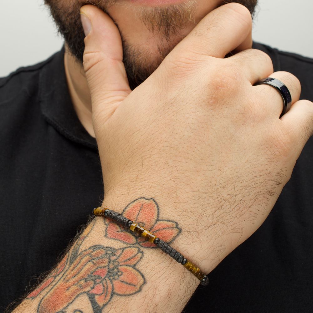 Magma Tiger-eye & Lava Rock Heishi Bead 8.25" Bracelet BRHSHI03K-880