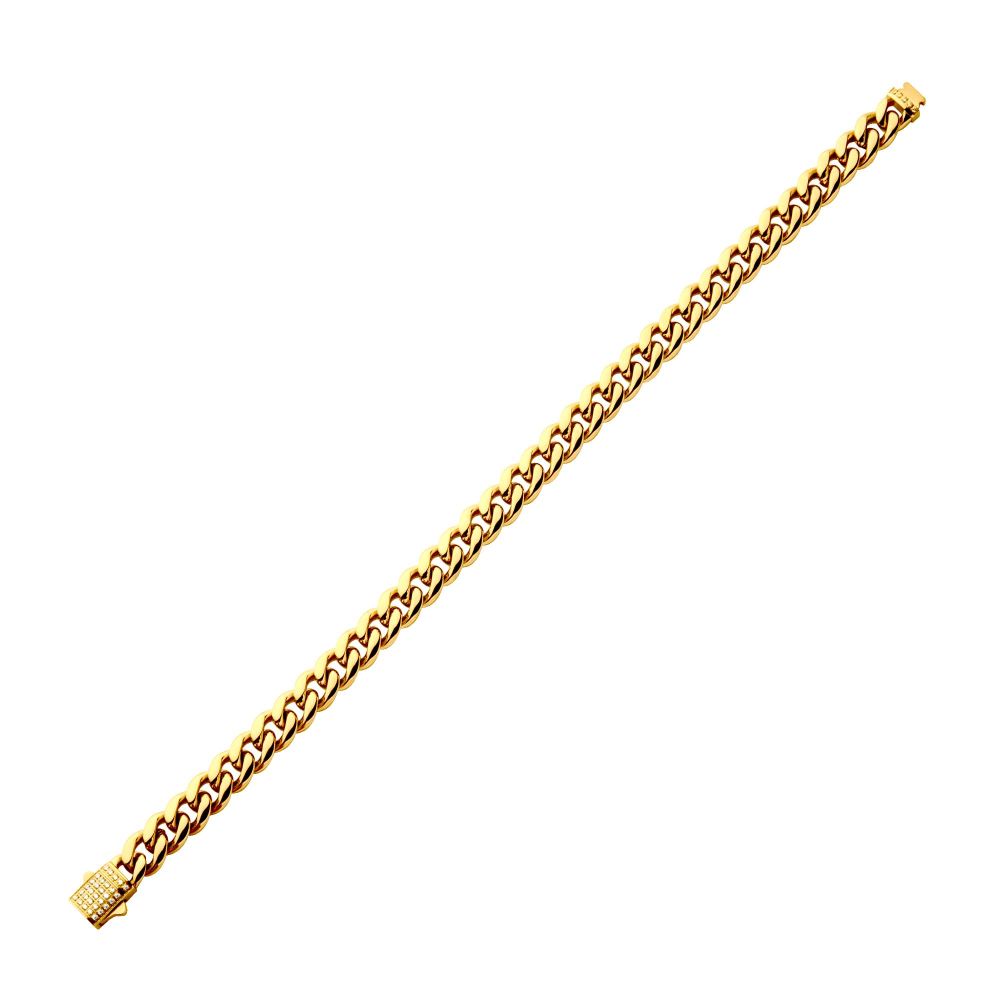 8mm 18K Gold Plated Stainless Steel Miami Cuban 8" Chain Bracelet With Precision Set Cubic Zirconia Box Clasp NSTC2108-8GP