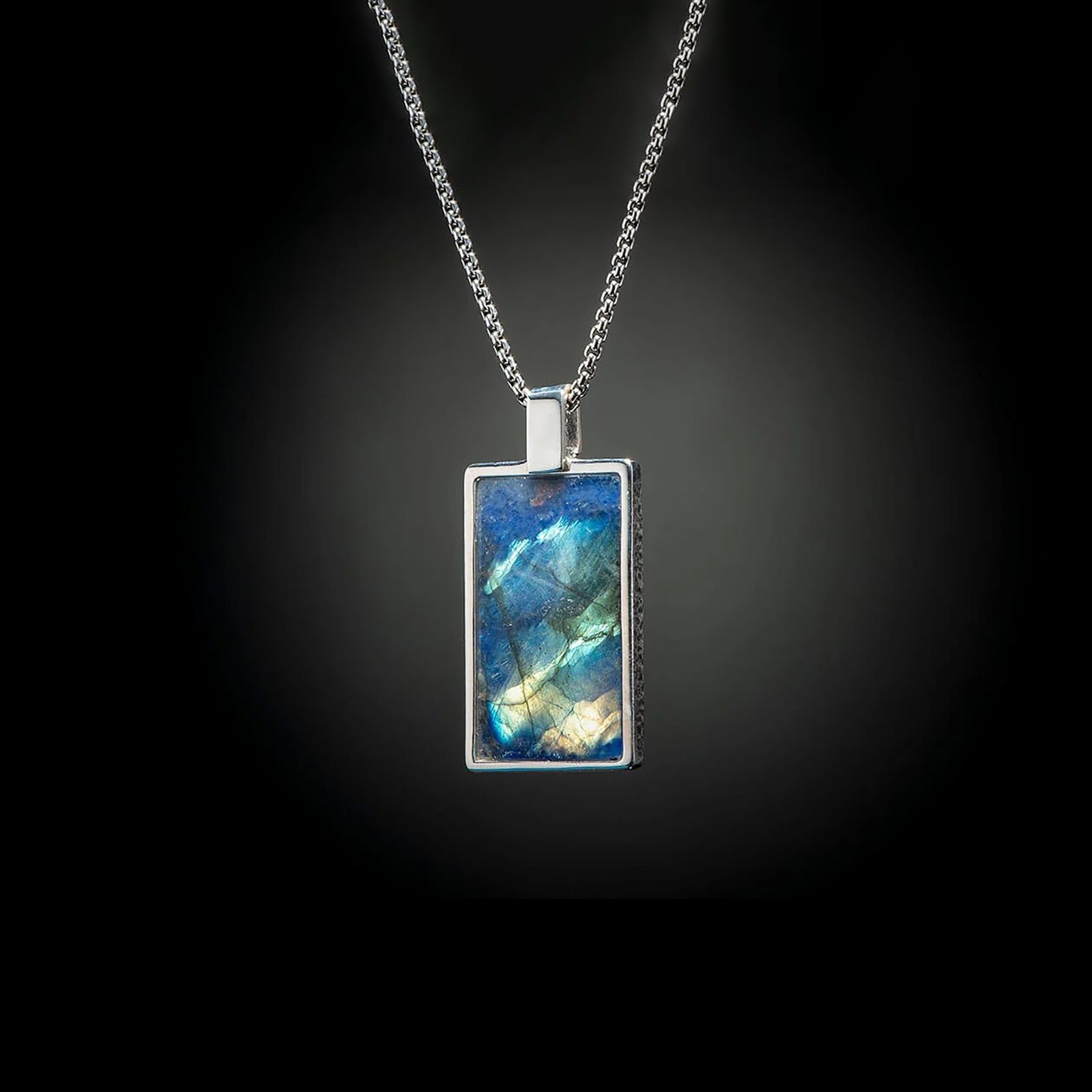 William Henry Labradorite Shift Dog Tag Pendant w/ 22" Chain