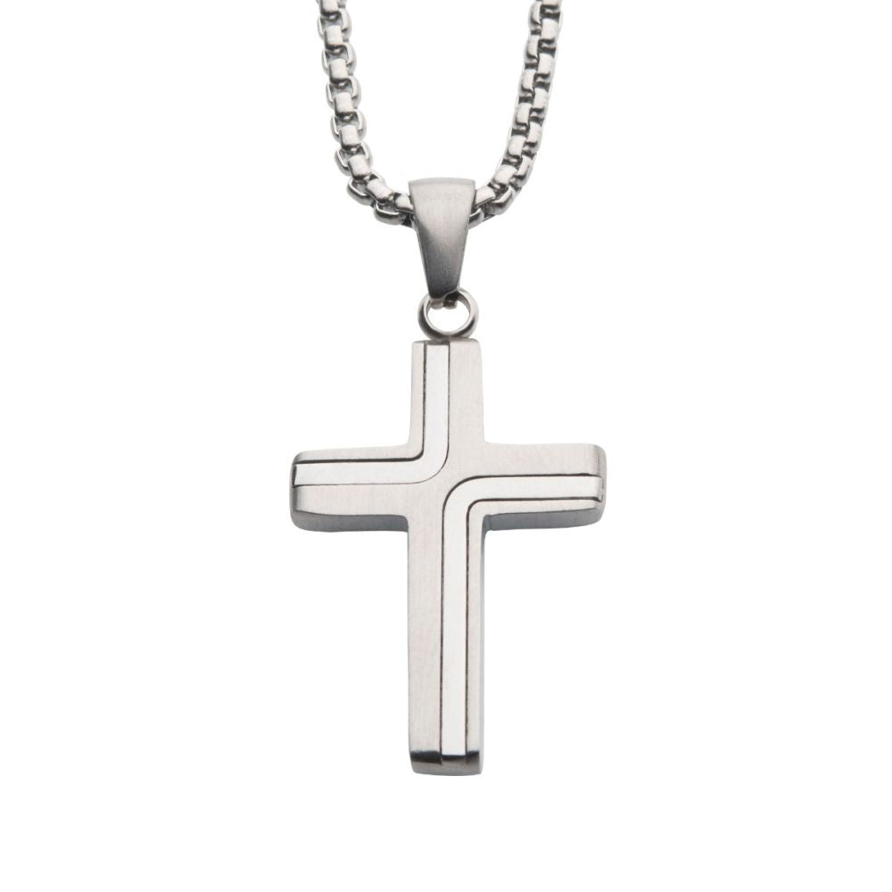 Stainless Steel Cross Drop Pendant With Round Box Chain SSP15465NK