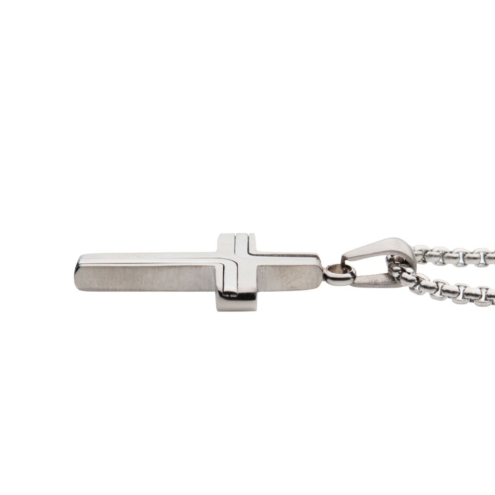 Stainless Steel Cross Drop Pendant With Round Box Chain SSP15465NK