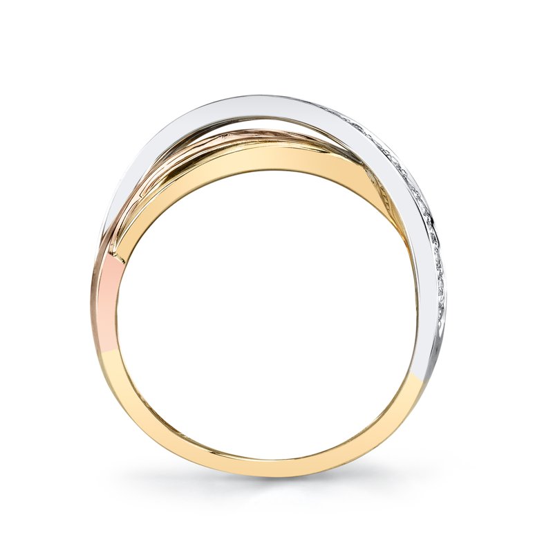 14K Tri-Tone Gold 0.24ct. Diamond Multi Band Crossover Fashion Ring