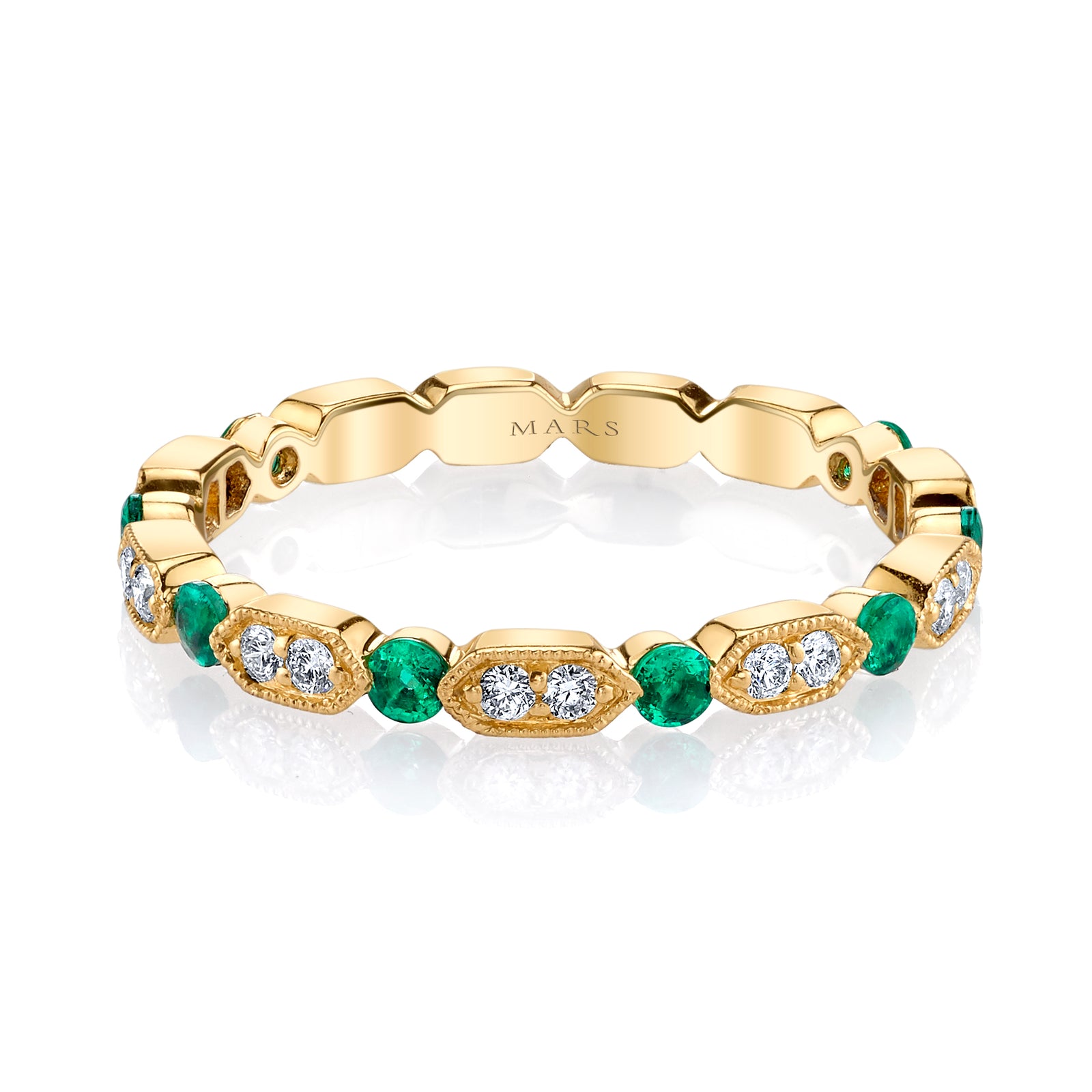 14K Yellow Gold 0.15ct. Diamond & 0.25ct. Emerald Stackable Fashion Ring