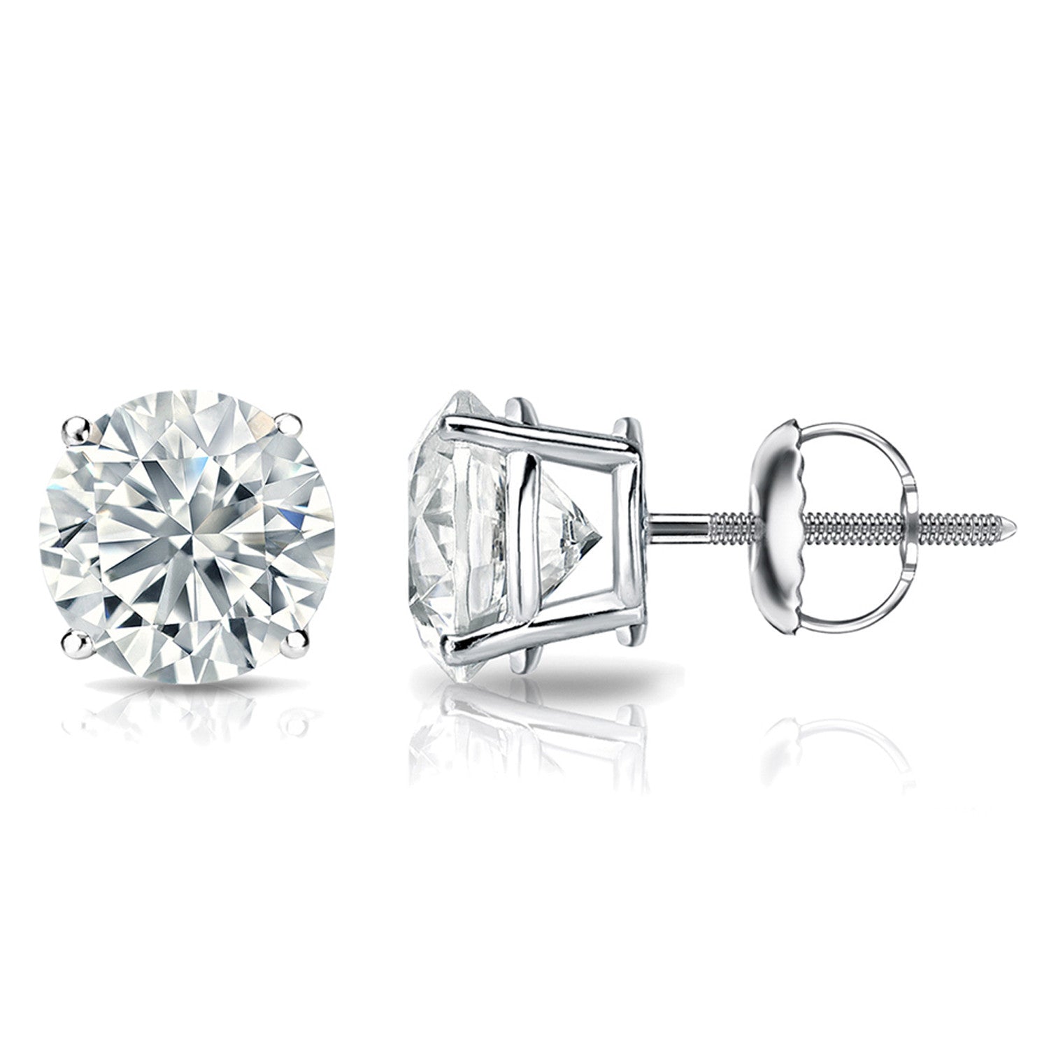 2 Carat Round 14K White Gold 4 Prong Basket Set Diamond Solitaire Stud Earrings (Signature Quality)