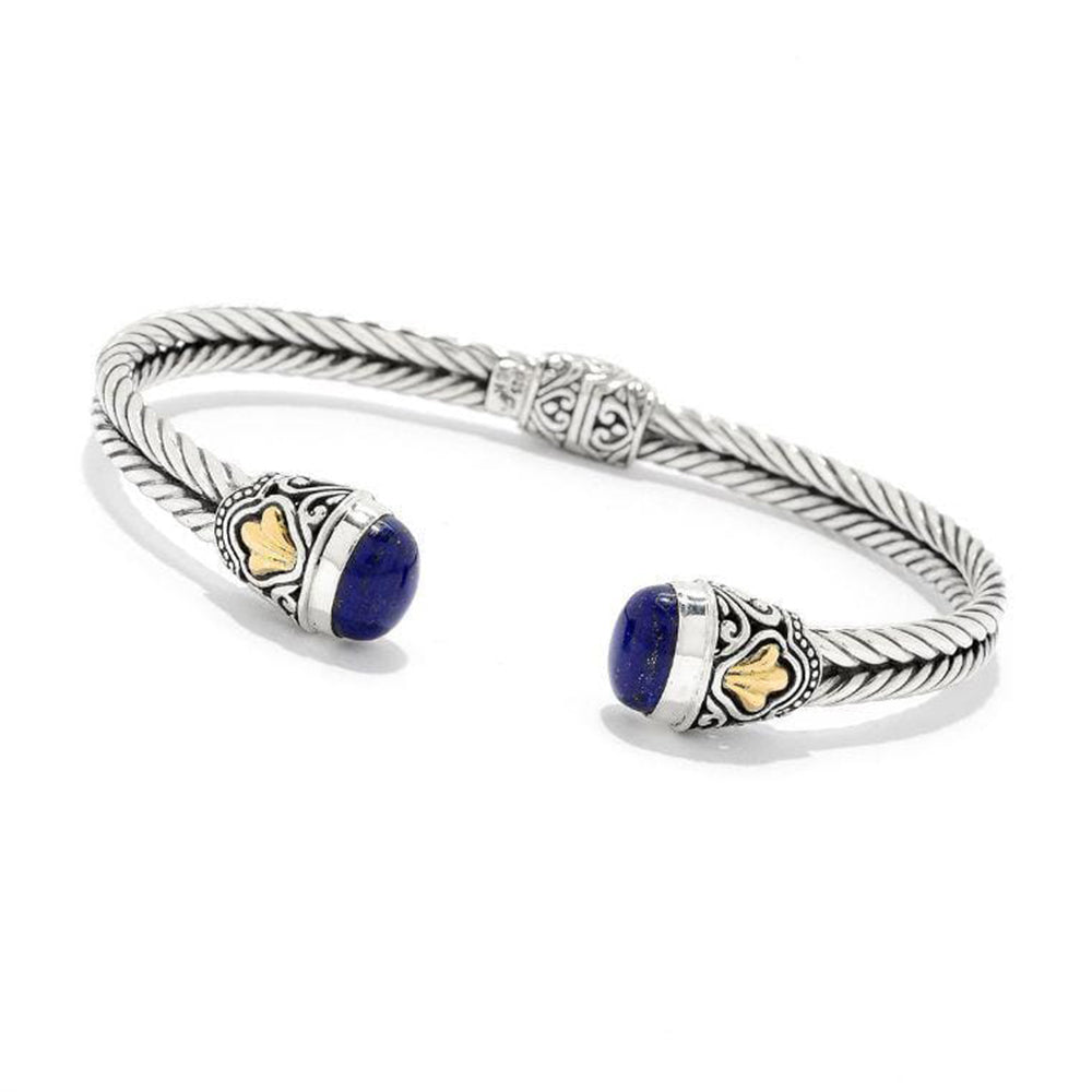 Samuel B. Macha Lapis Sterling Silver + 18K Double Twisted Cable Bangle Bracelet