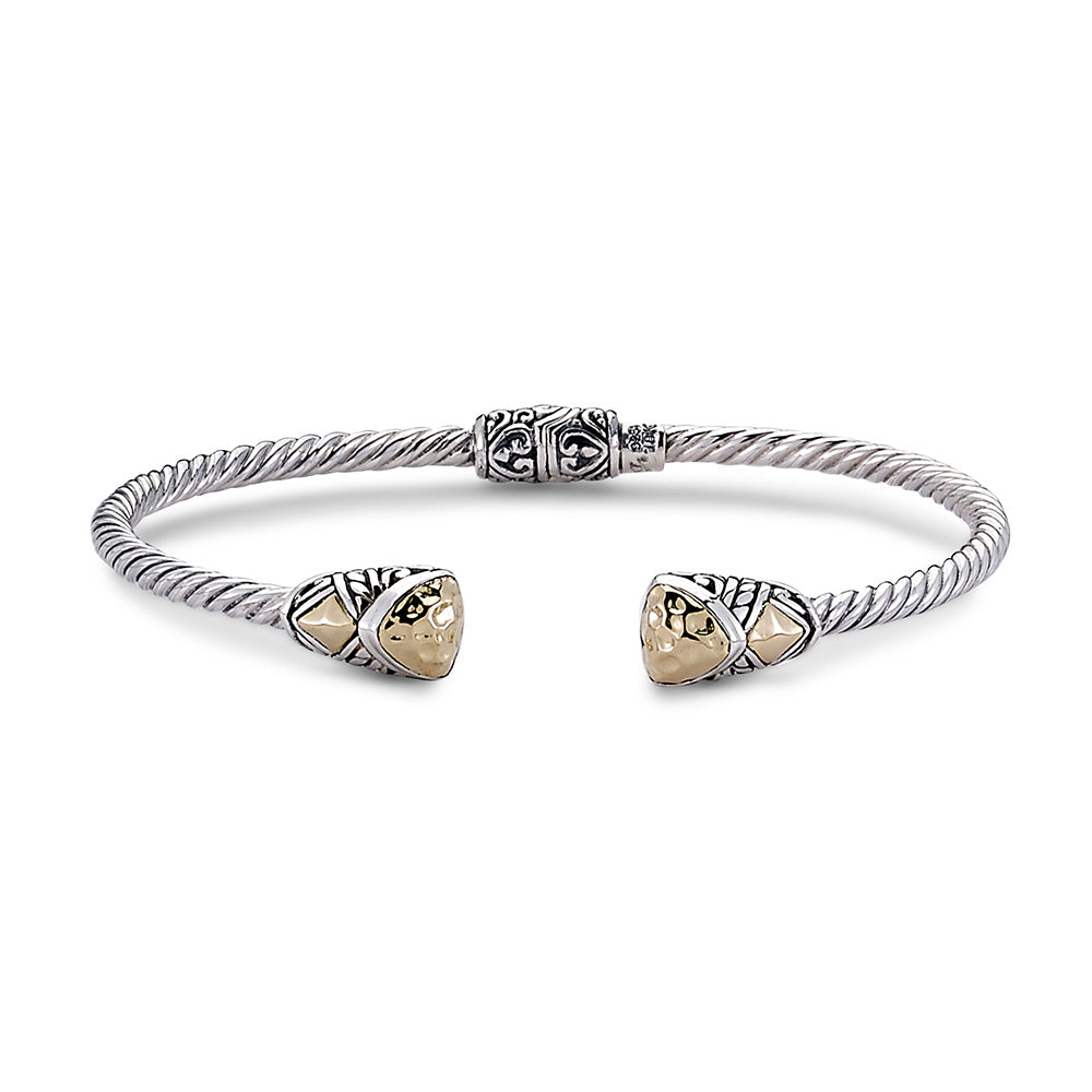 Samuel B. Gemma Trillion Shaped 18K & Sterling Silver Twisted Cable Bangle Bracelet
