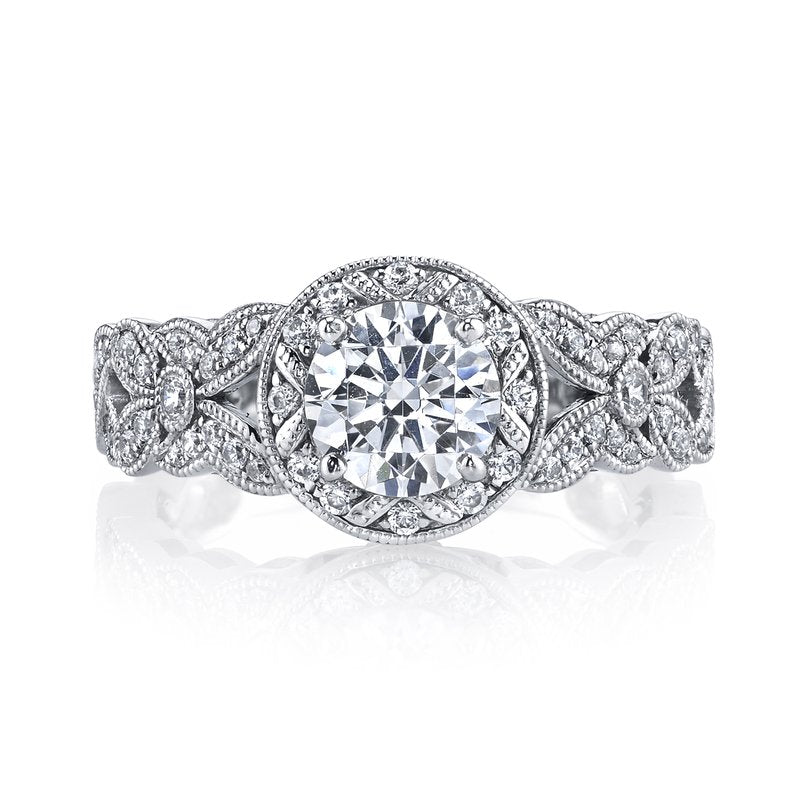 Mars Bridal Vintage Floral Motif Halo w/ Butterfly Accents & Filigree Detailing Diamond Engagement Ring 26007