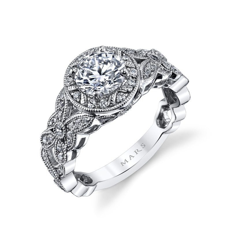 Mars Bridal Vintage Floral Motif Halo w/ Butterfly Accents & Filigree Detailing Diamond Engagement Ring 26007