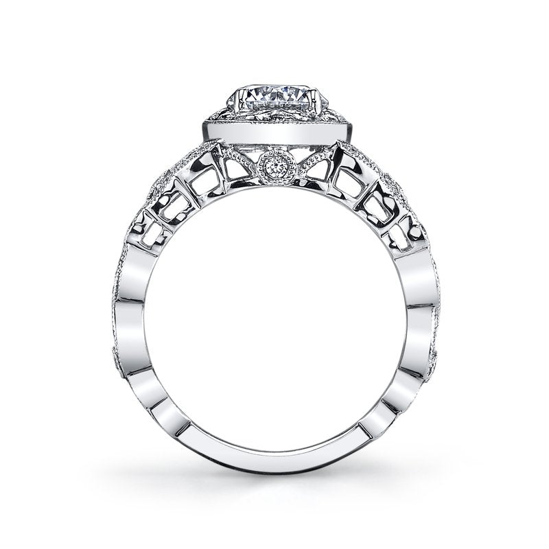 Mars Bridal Vintage Floral Motif Halo w/ Butterfly Accents & Filigree Detailing Diamond Engagement Ring 26007