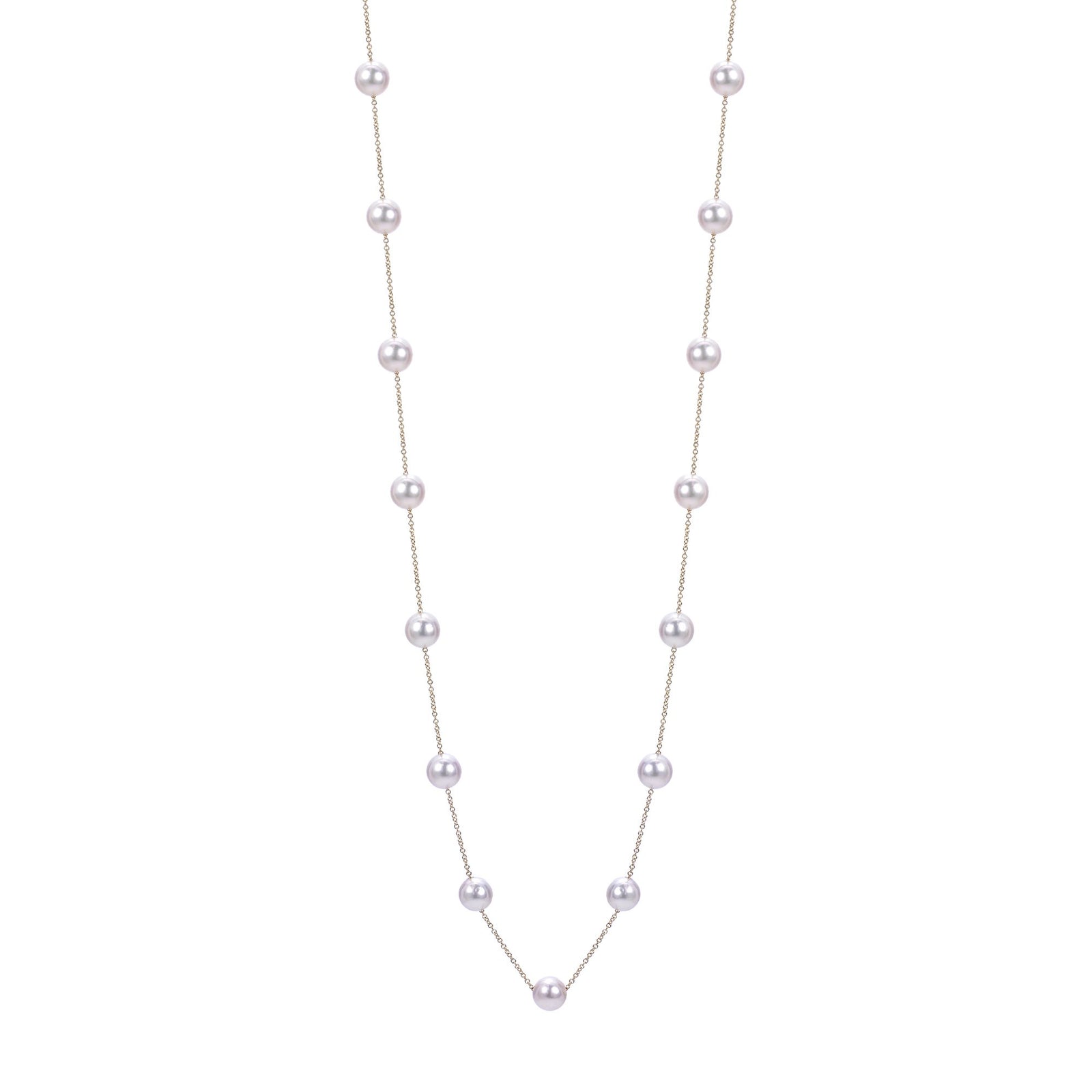 14K Yellow Gold Akoya Pearl 18" Station Necklace