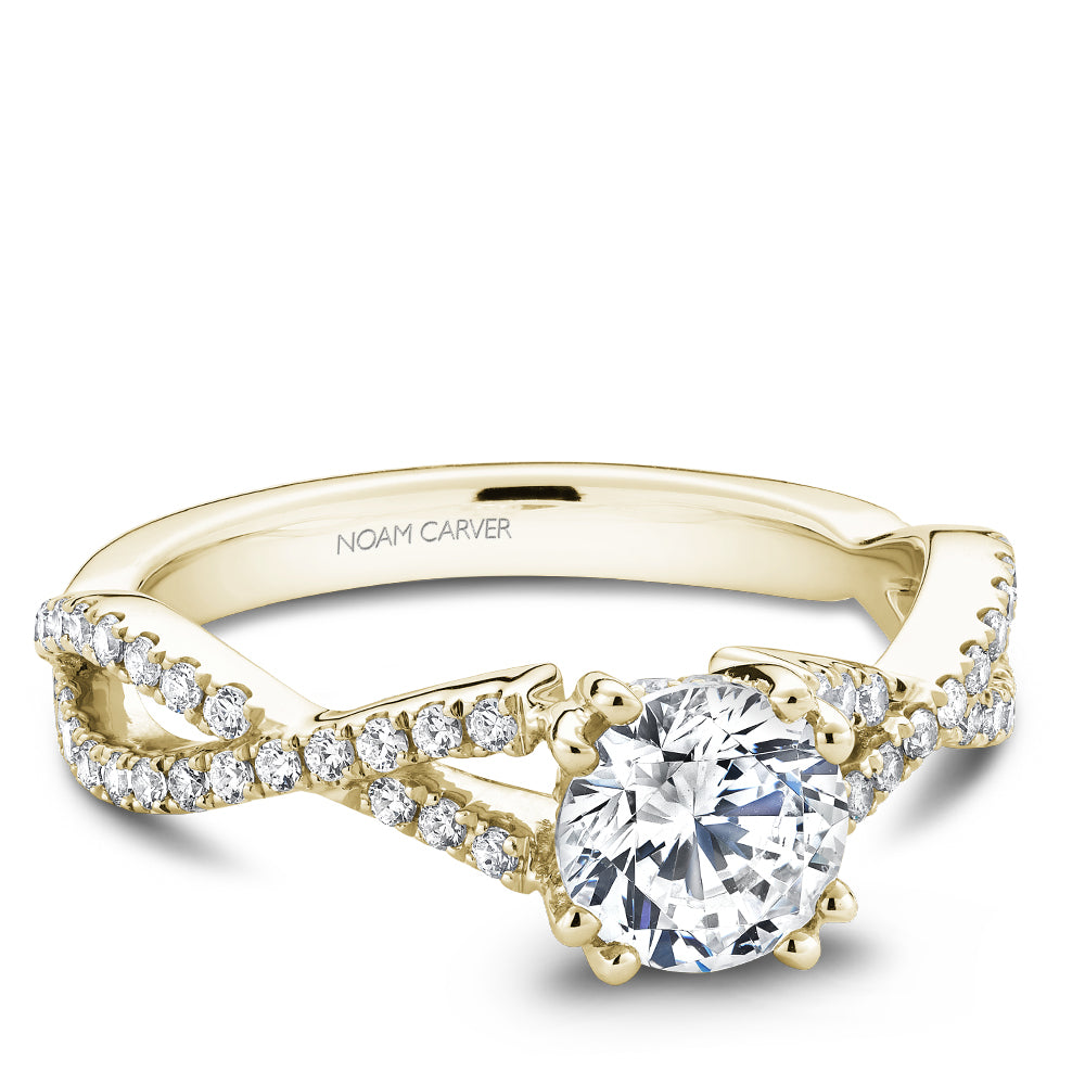 Noam Carver Twisted Shoulder Diamond Engagement Ring with Diamond Peek-A-Boo Halo B004-03A