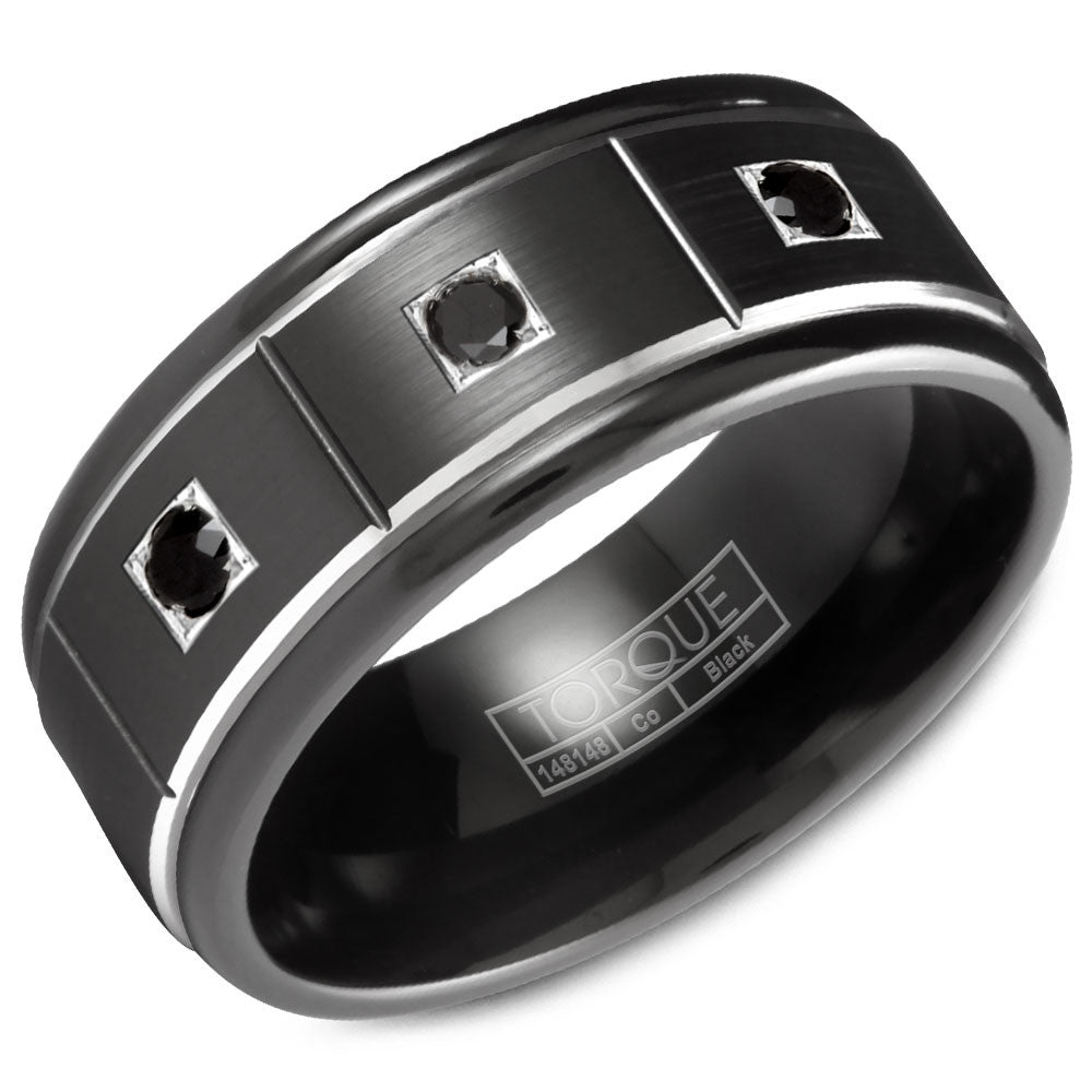 Torque Black Cobalt Collection 9MM Wedding Band with 3 Black Diamonds CBB-2132