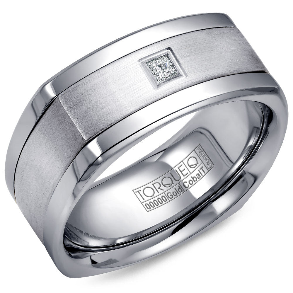 Torque Cobalt & Gold Collection 9MM Wedding Band with White Gold Center & 1 Princess Diamond CW065MW9