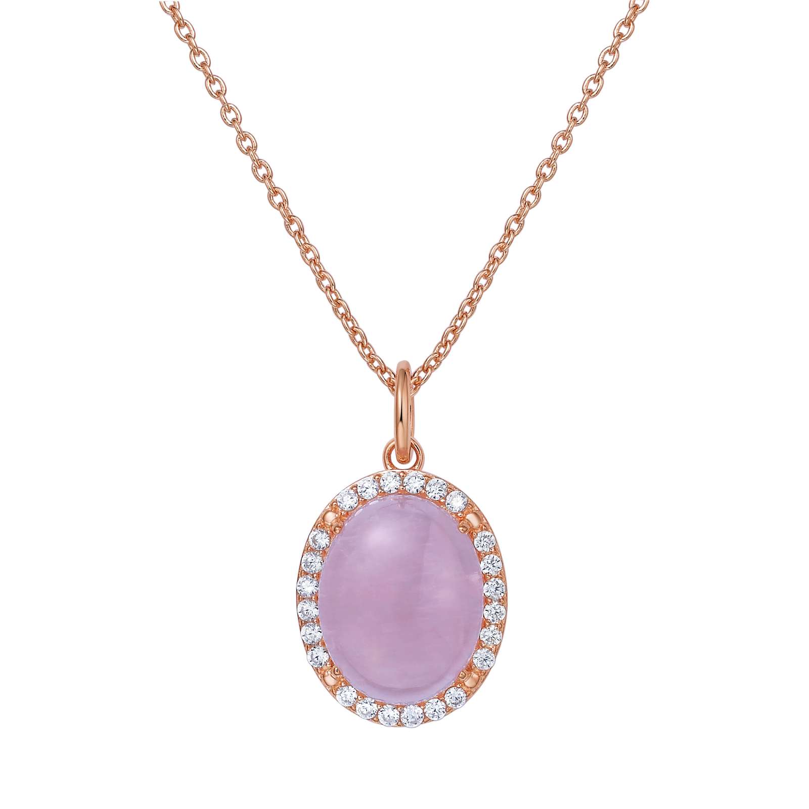 Lafonn Simulated Diamond & Genuine Cabochon Rose Quartz Halo Necklace GP012RQR18