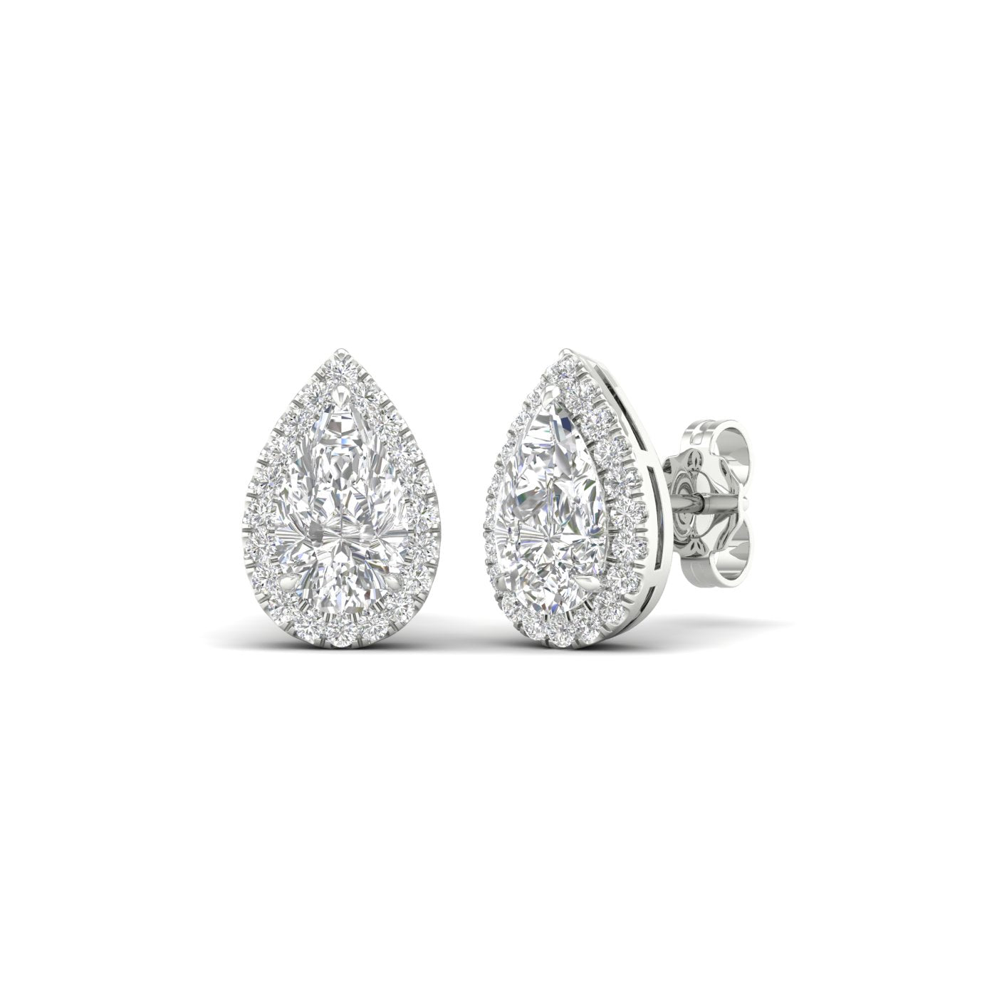 2.25 Carat Pear Lab Grown Diamond 14K Gold Halo Stud Earrings