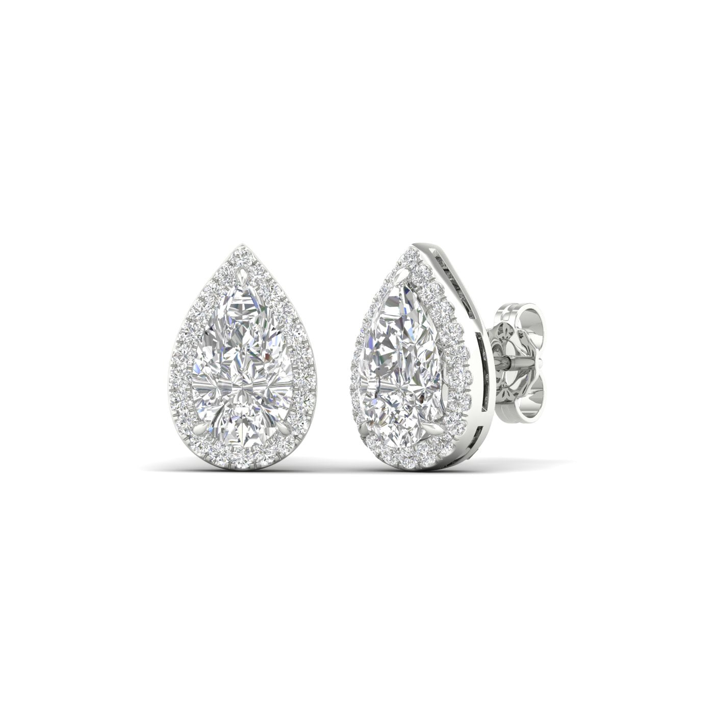 3.25 Carat Pear Lab Grown Diamond 14K Gold Halo Stud Earrings