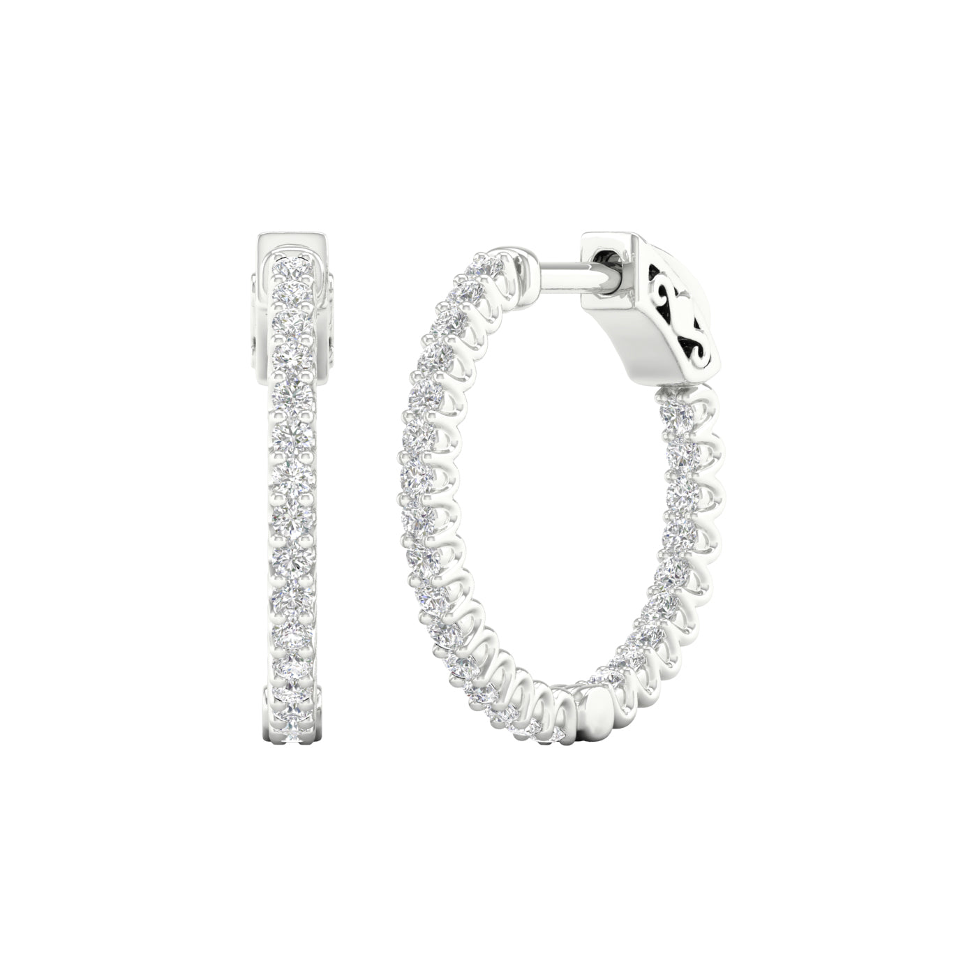 1/2 Carat Round Lab Grown Diamond 14K Gold Inside Out Hoop Earrings