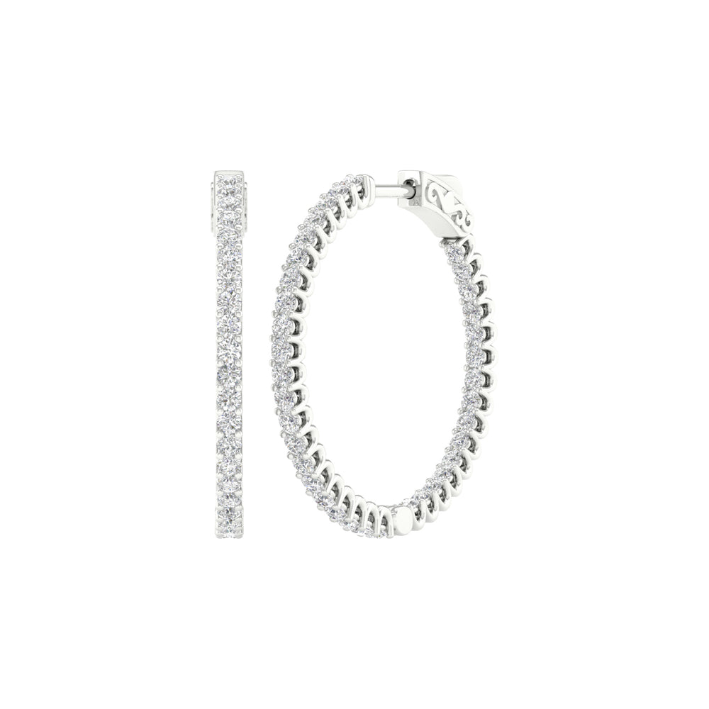 2 Carat Round Lab Grown Diamond 14K Gold Inside Out Hoop Earrings