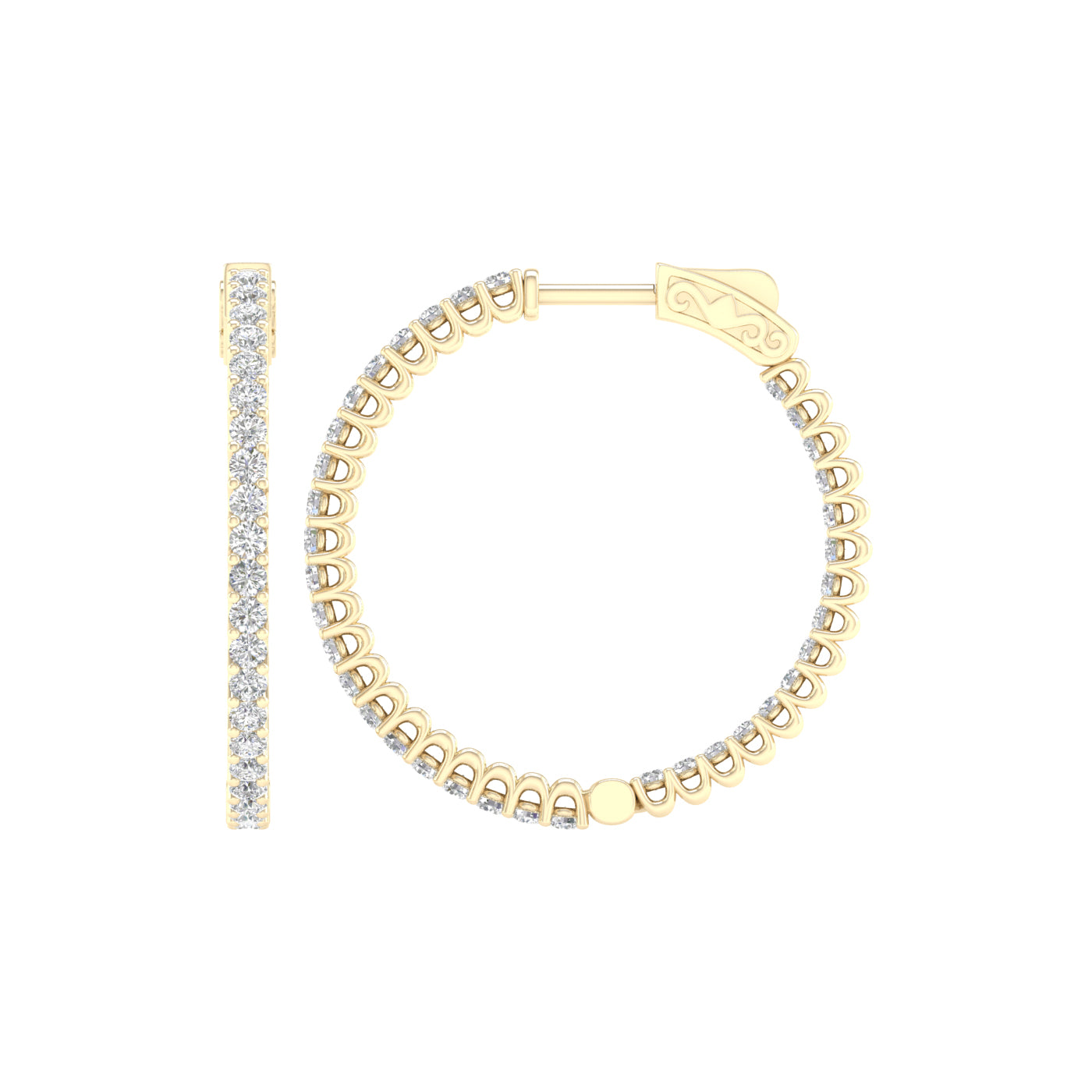 2 Carat Round Lab Grown Diamond 14K Gold Inside Out Hoop Earrings