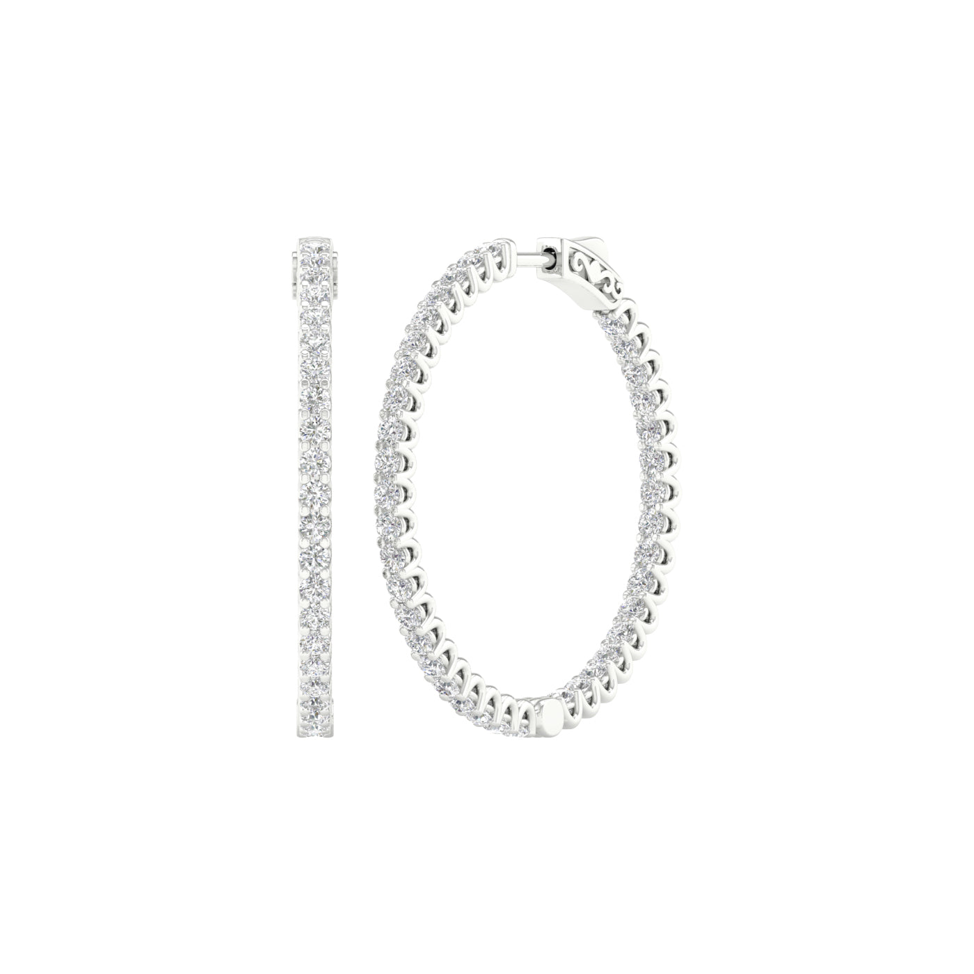 4 Carat Round Lab Grown Diamond 14K Gold Inside Out Hoop Earrings