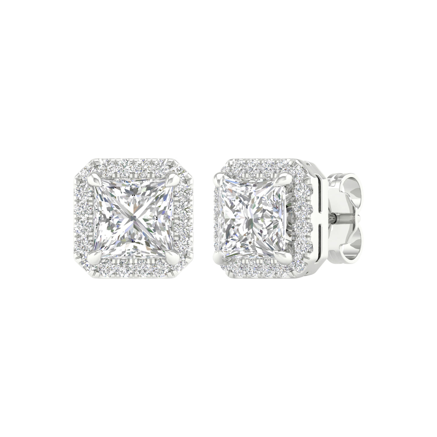 3.25 Carat Princess Lab Grown Diamond 14K Gold Halo Stud Earrings