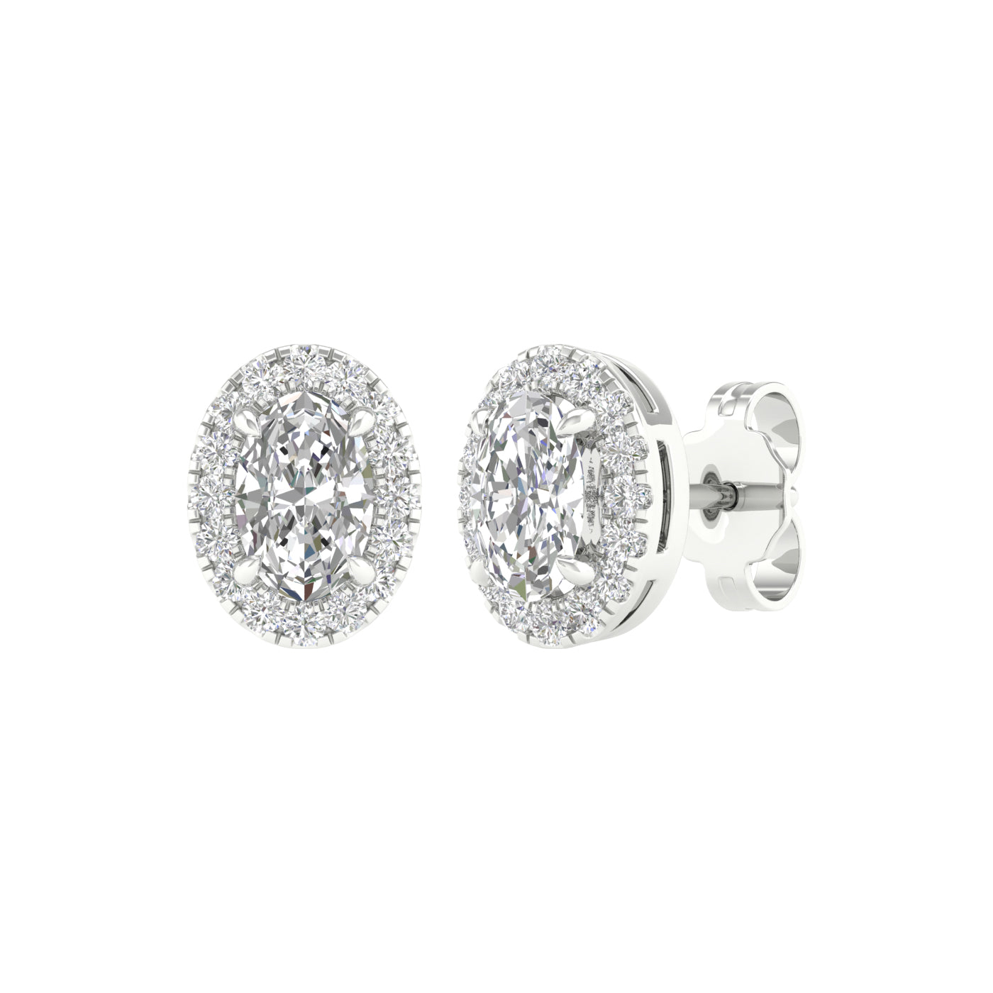 1.16 Carat Oval Lab Grown Diamond 14K Gold Halo Stud Earrings