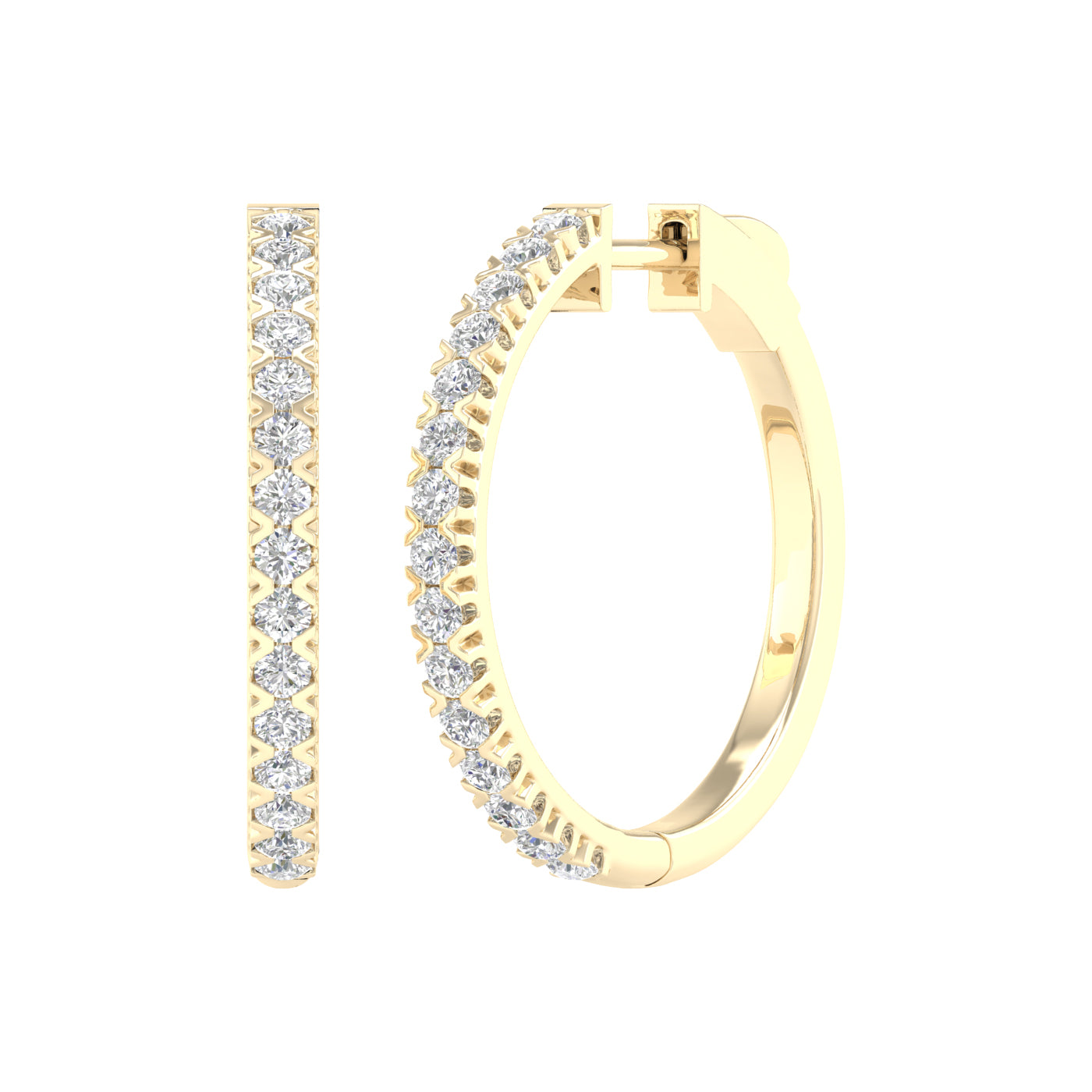 1 Carat Round Lab Grown Diamond 14K Gold Hoop Earrings