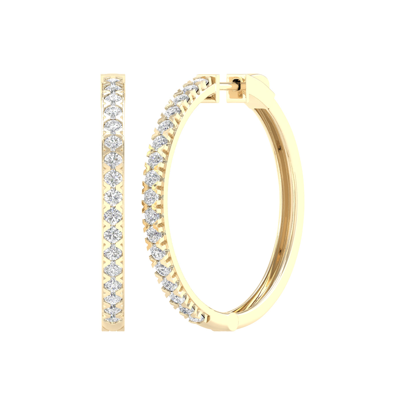 2 Carat Round Lab Grown Diamond 14K Gold Hoop Earrings