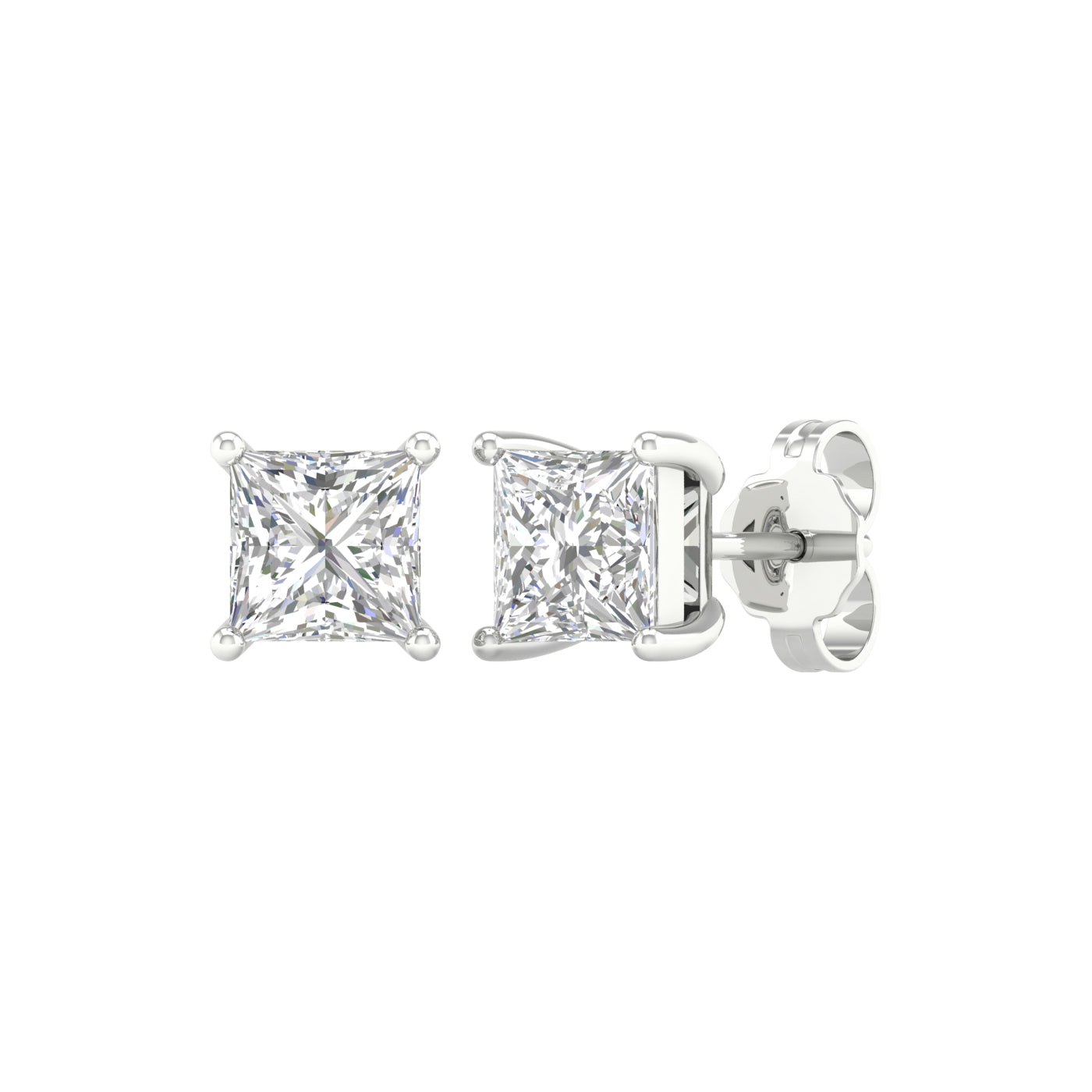 2 Carat Princess Lab Grown Diamond 14K Gold Solitaire Stud Earrings
