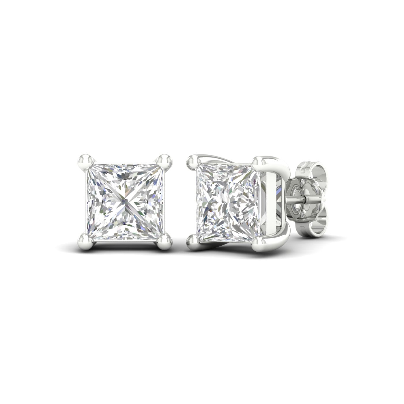4 Carat Princess Lab Grown Diamond 14K Gold Solitaire Stud Earrings