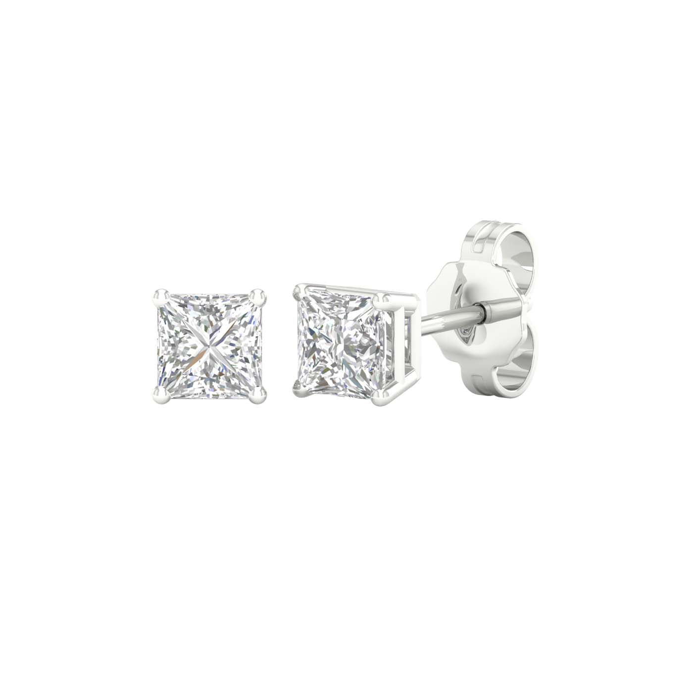 3/4 Carat Princess Lab Grown Diamond 14K Gold Solitaire Stud Earrings