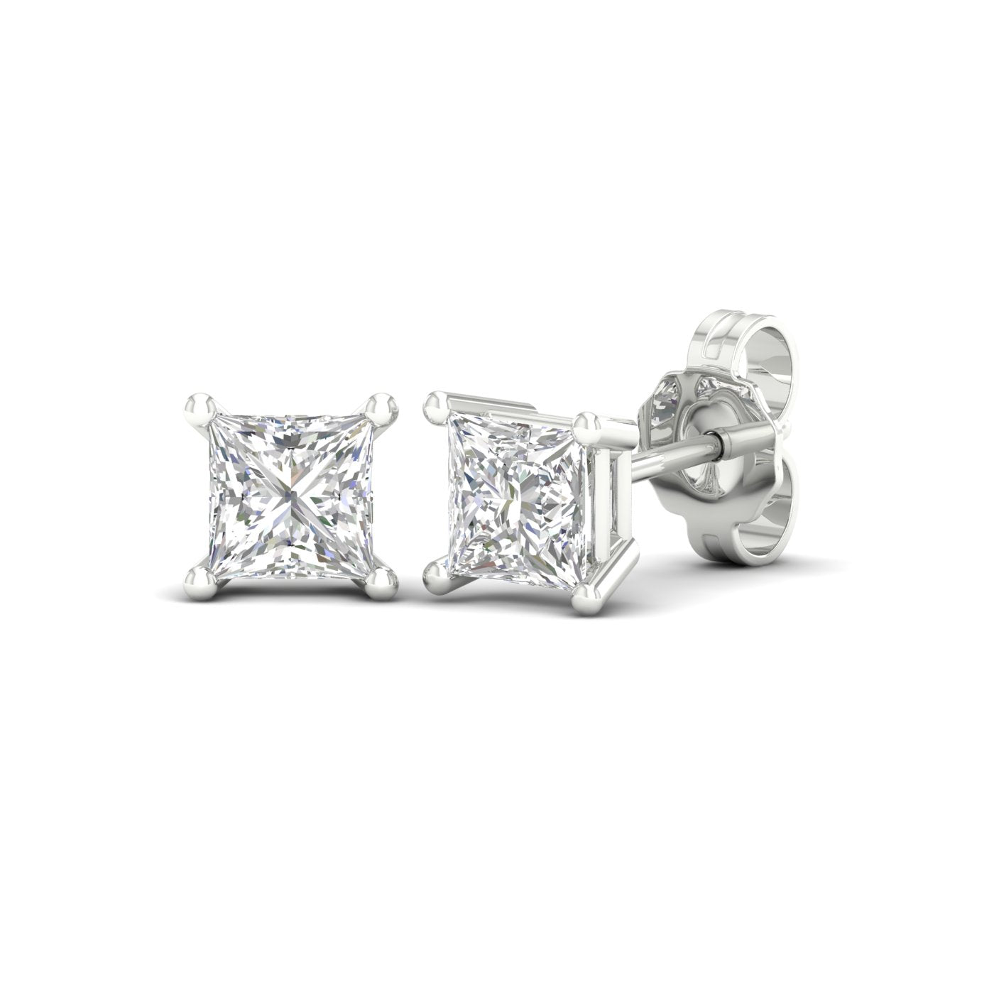 1 Carat Princess Lab Grown Diamond 14K Gold Solitaire Stud Earrings