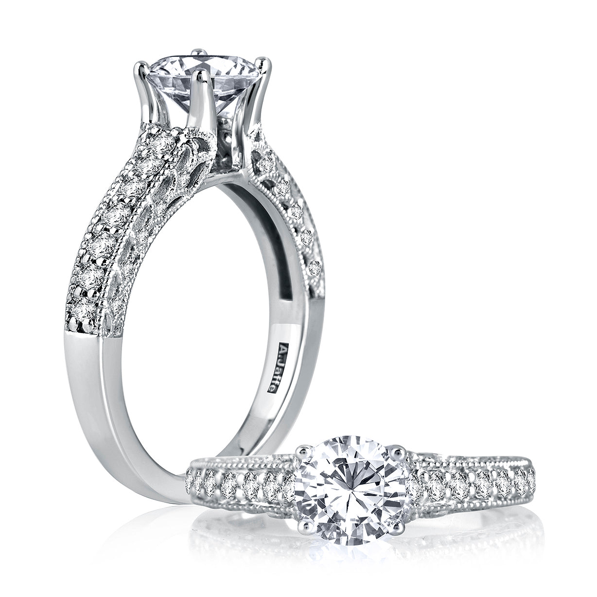 A.Jaffe Classic Milgrain with Intricate Diamond Gallery Accent Engagement Ring ME1664/137