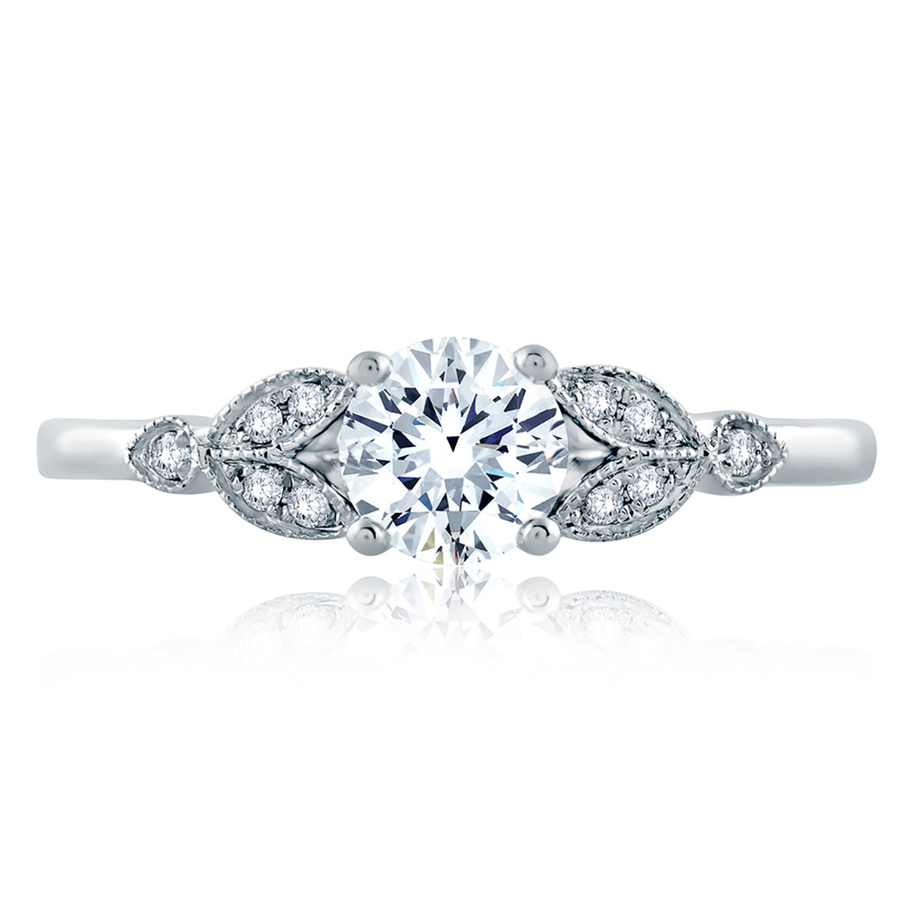 A.Jaffe Floral Milgrain Accent Round Solitaire Diamond Engagement Ring ME1754/55