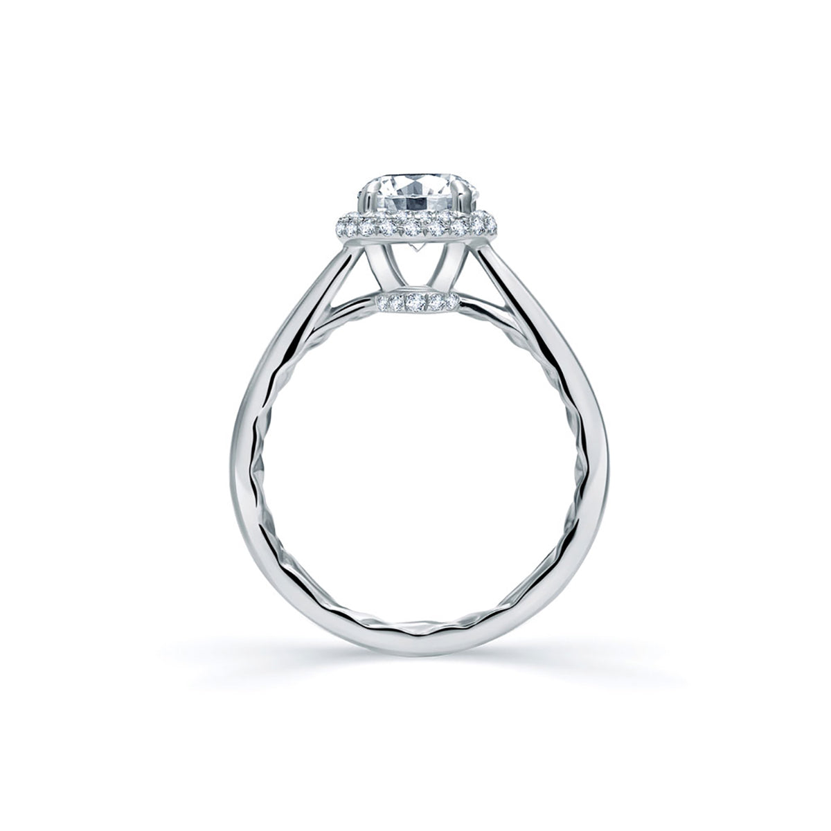 A.Jaffe Pavé Rollover Round Diamond Halo with Quilted Interior Engagement Ring ME1843Q/93