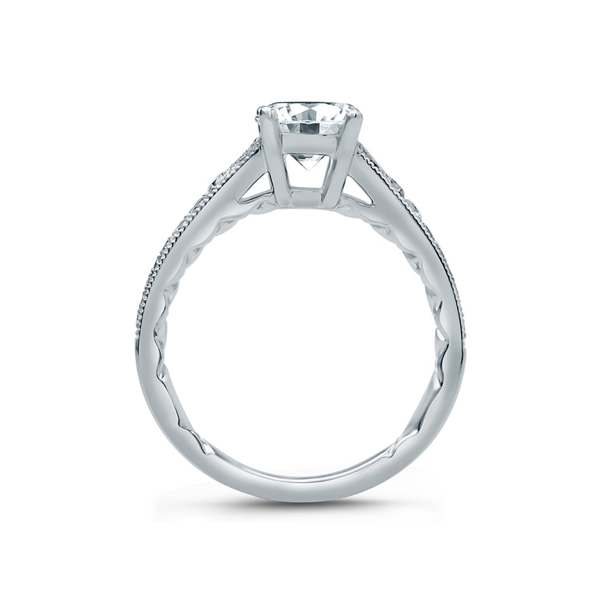 A.Jaffe Deco Inspired Graduated Shank Modern Vintage Diamond Quilted Engagement Ring ME2102Q/117