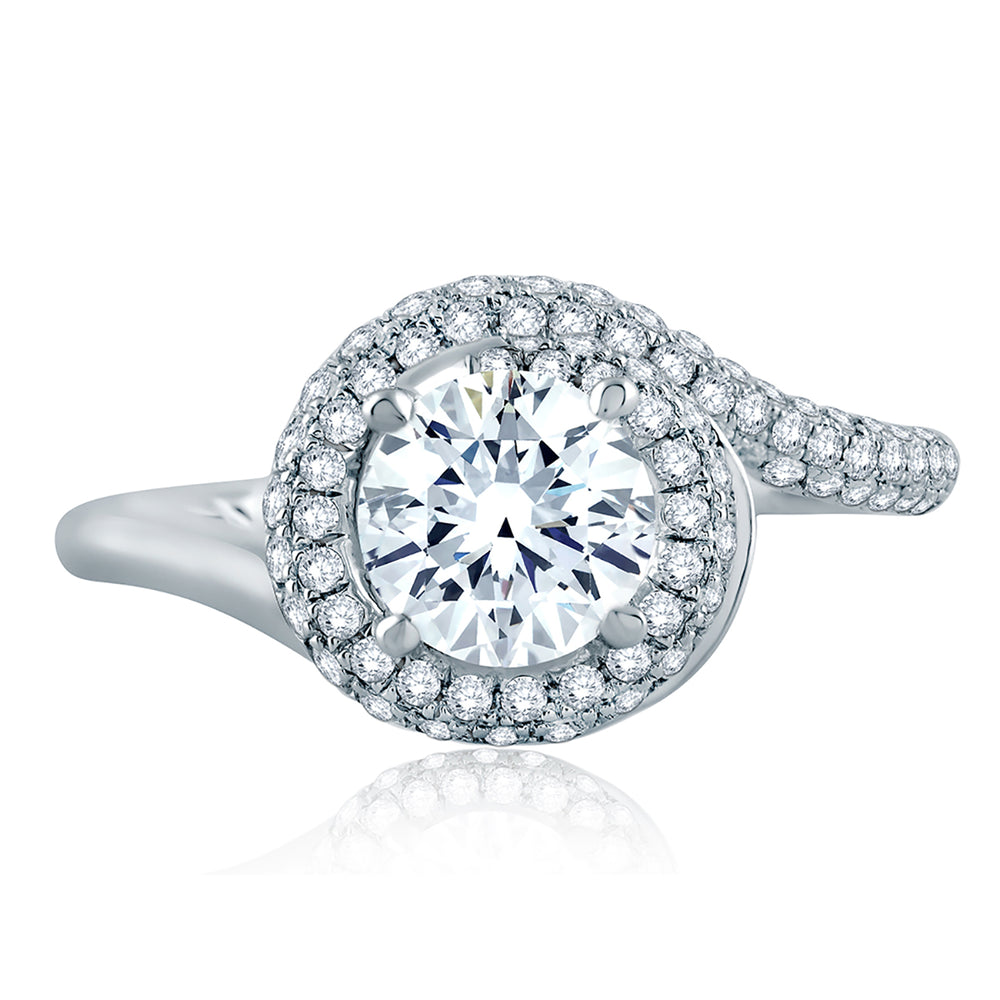 A.Jaffe Round Wave-Inspired Half Pavé Diamond Quilted Engagement Ring ME2139Q/142