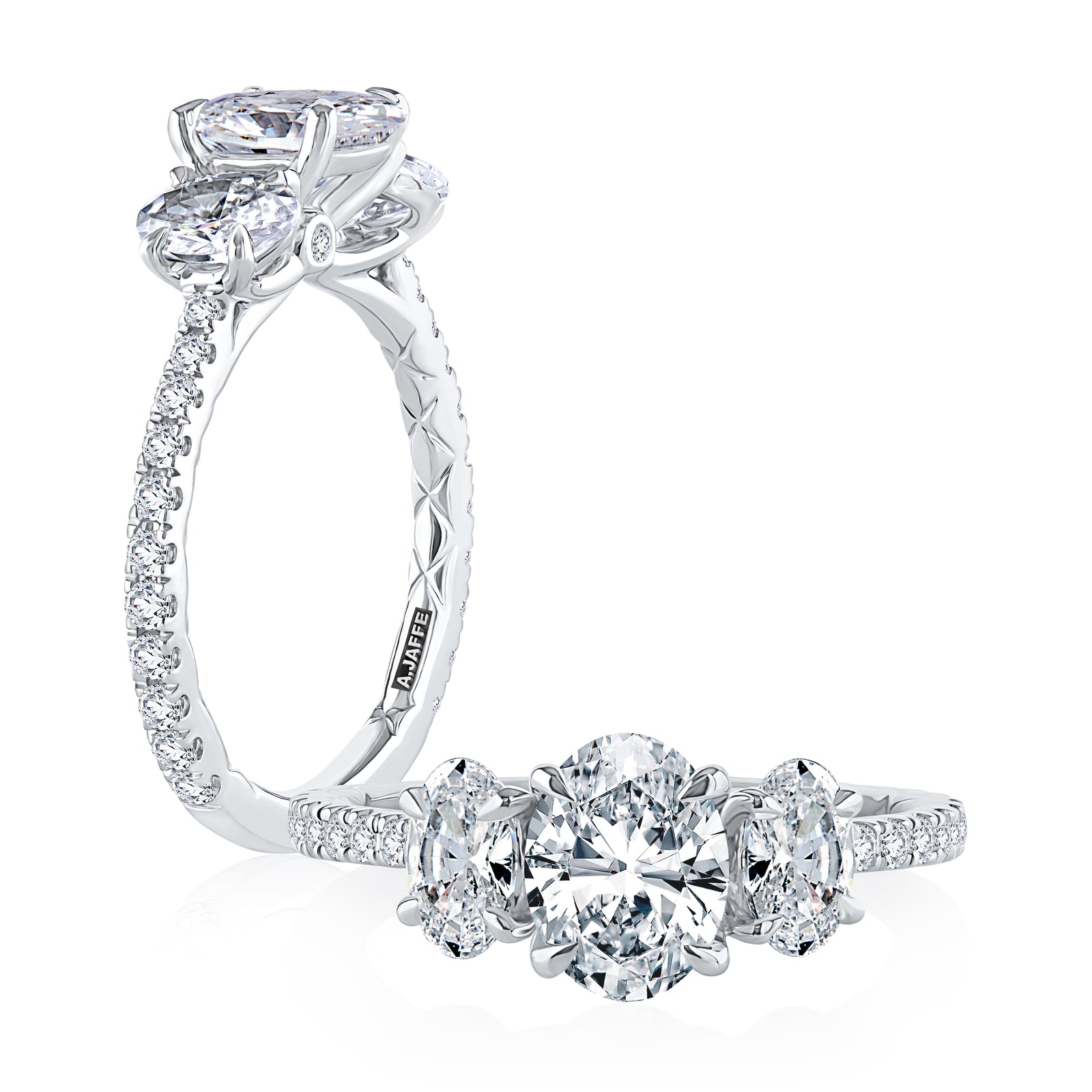 A.Jaffe Three Stone Oval Diamond Quilted Engagement Ring MECXOV2377Q/284